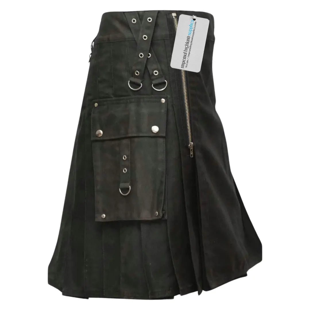 Gothic Fashion Black Utility Kilt for Men - Stylish Punk Rock Gothic Skirt with Pockets | Perfect for Cosplay, Renaissance Fairs & Alternative Fashion
