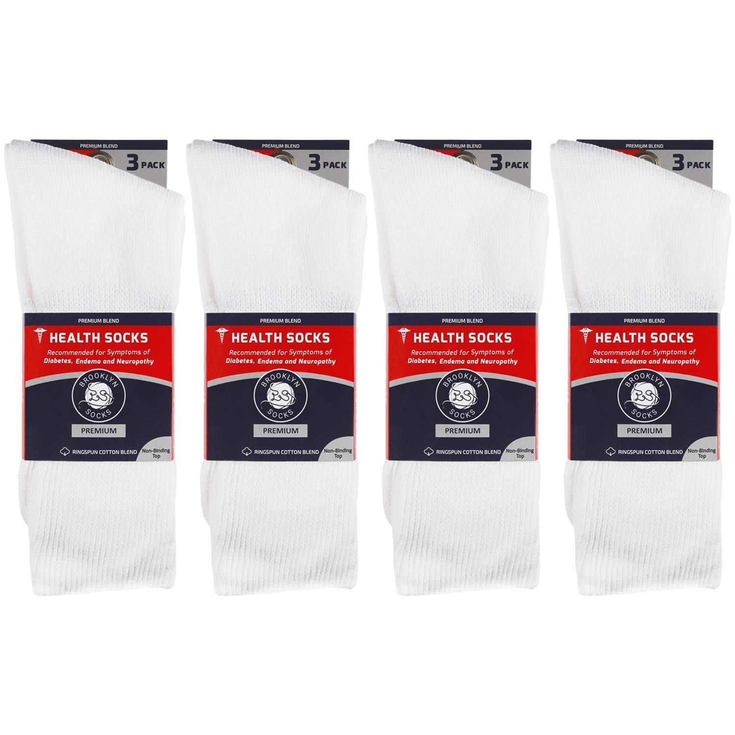 12 Pairs Premium Cotton Diabetic Socks for Men & Women - Loose Top Crew Socks for Neuropathy, Swelling & Circulation (Size 13-16, White) - Ideal for Daily Wear, Travel & Diabetic Foot Care