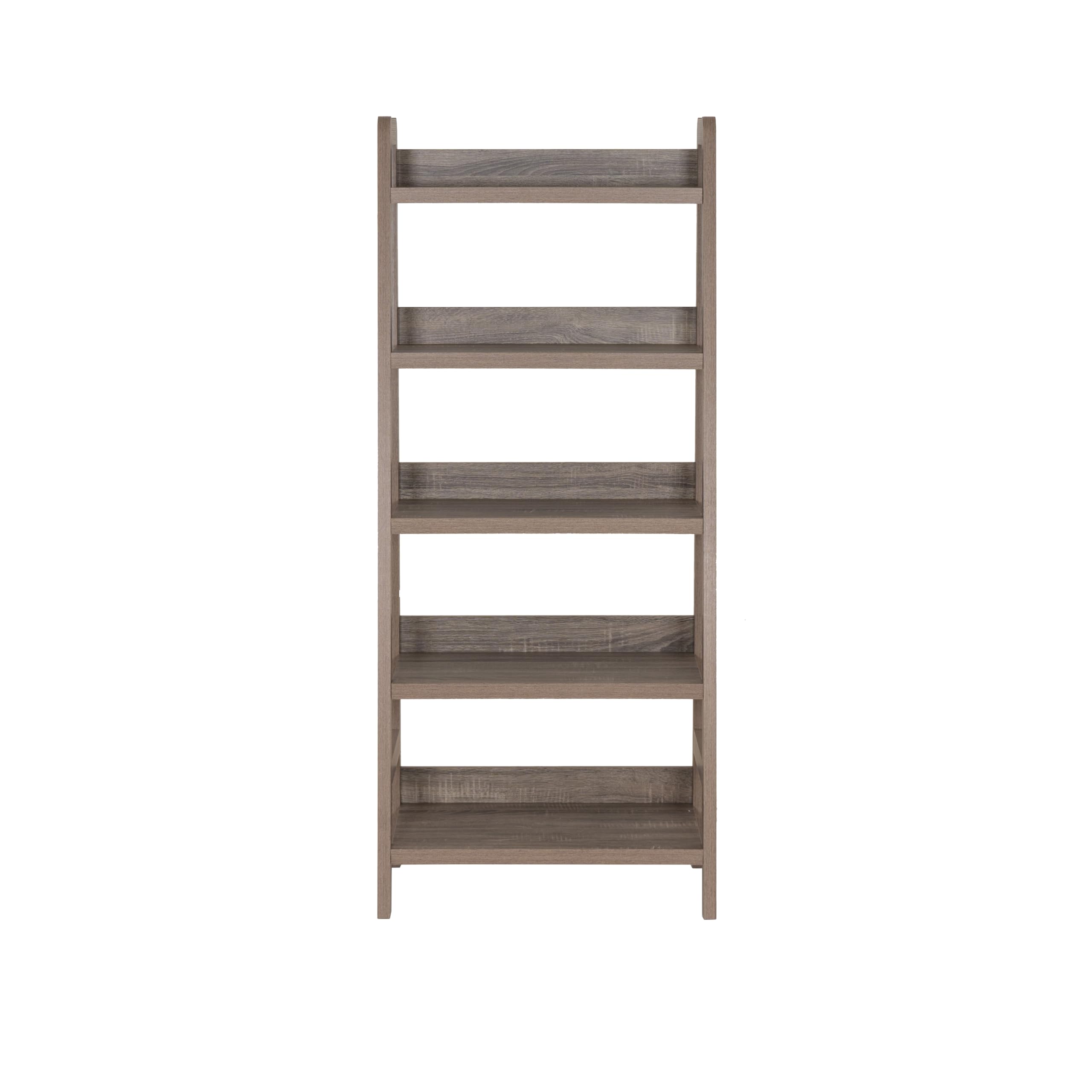 Linon Tracey Greywash Wooden 5-Shelf Ladder Bookcase - Stylish Storage for Living Room, Bedroom, or Home Office