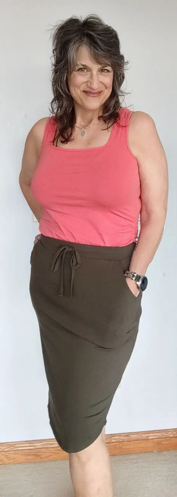 Olive Tulip Hem Skirt for Women - Flowy Midi Skirt with Elastic Waist | Perfect for Spring Outfits, Office Wear & Casual Dates