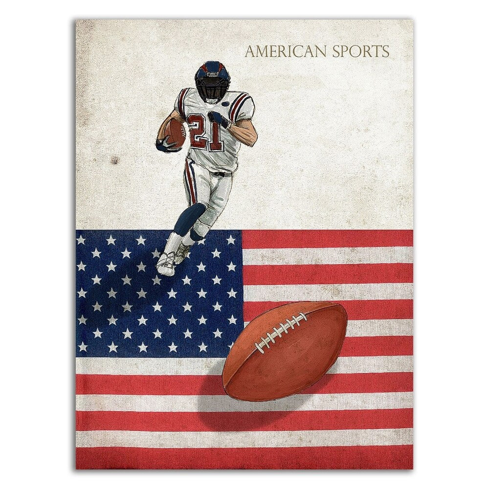 GraphINC American Football Sports Print on Canvas - Ready to Hang Wall Art Decor for Man Cave, Game Room & Sports Bar