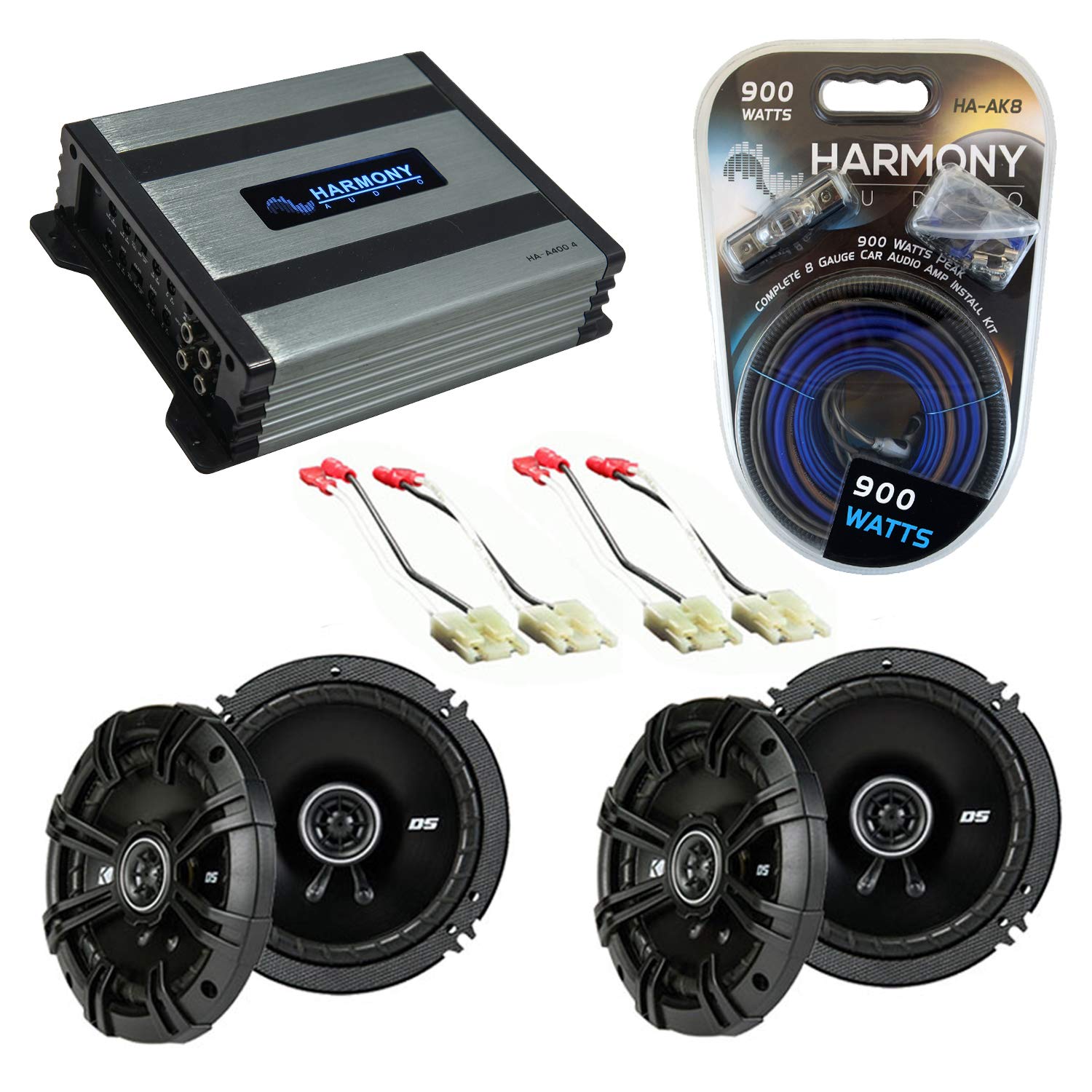 Chevy Tracker 1998-2004 Speaker Replacement Kit - Kicker DSC65 & HA-A400.4 Bundle for Car Audio Upgrade