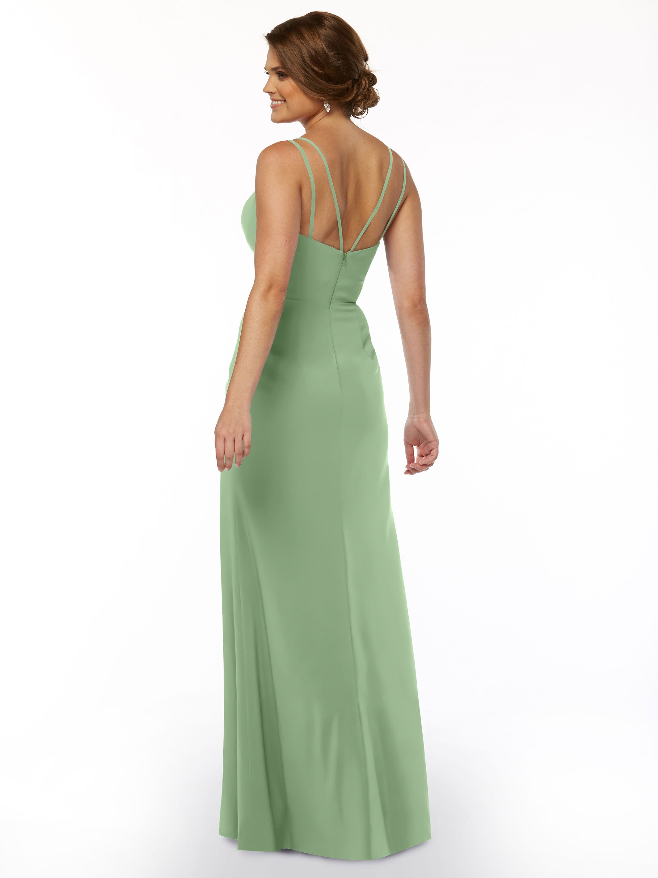 Elegant 83030 Sheath Stretch Chiffon Bridesmaid Dress with Bateau Neckline & Thigh Slit - Perfect for Weddings, Formal Events & Evening Parties