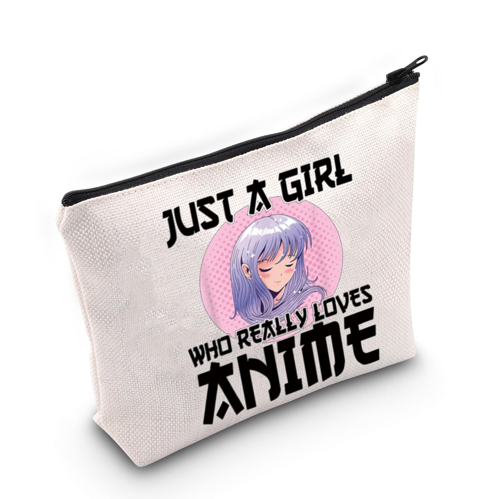 LEVLO Anime Themed Makeup Bag - Perfect Gift for Anime Lovers & Cosplay Enthusiasts | Cute Cosmetic Pouch for School, Travel & Convention Essentials (Just A Girl Who Loves Anime)