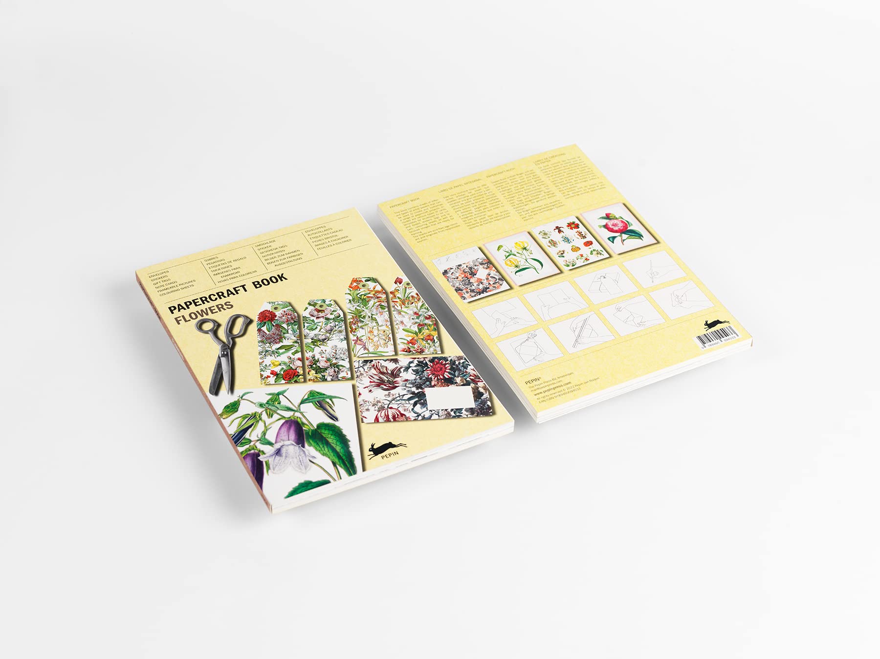 Paper Flower Craft Book with Greeting Cards, Envelopes, Stickers & Coloring Sheets - Multilingual Edition (English/Spanish/French/German) - Perfect for DIY Home Decor, Scrapbooking & Gift Making