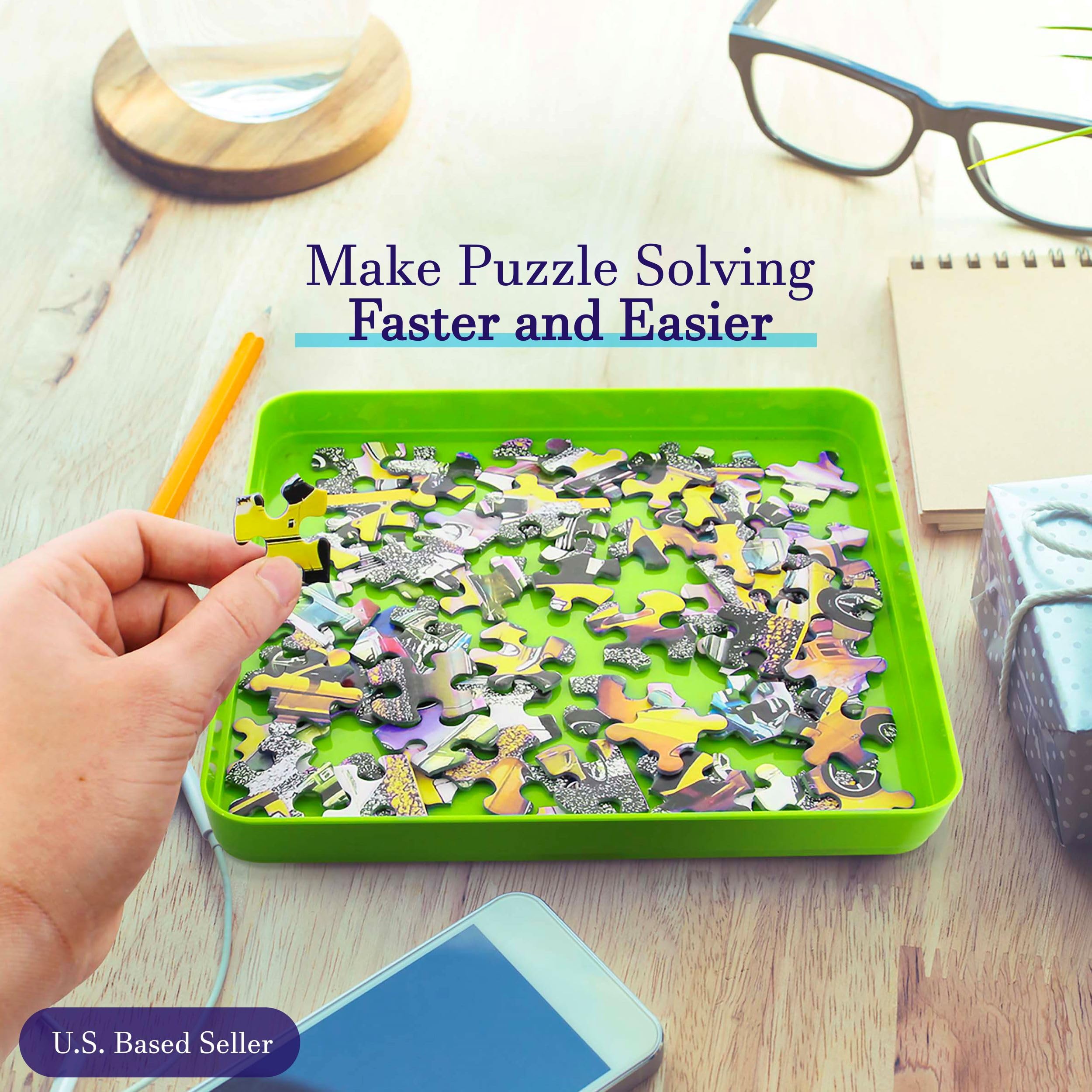 Jigitz 6-Pack Green Plastic Jigsaw Puzzle Sorter Trays - Puzzle Organizer & Stacking Trays for 1000-2000 Piece Puzzles - Perfect for Puzzle Enthusiasts & Family Game Nights