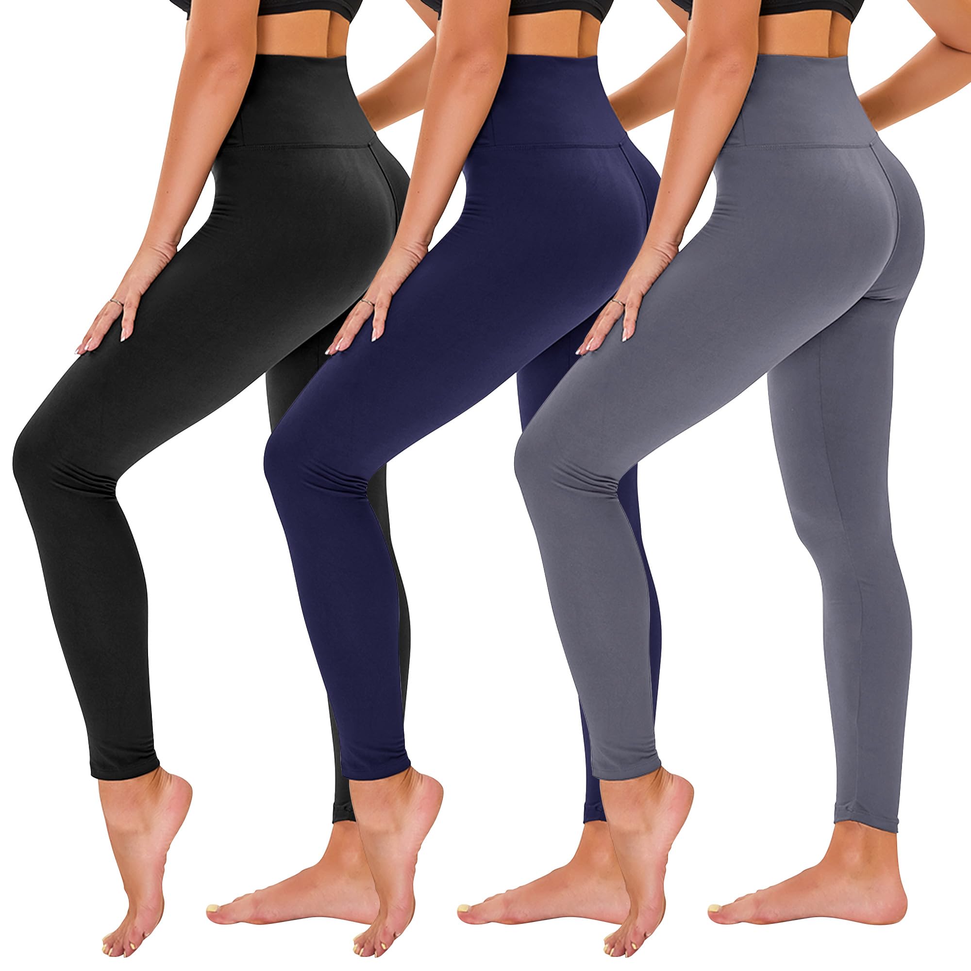 TNNZEET 3 Pack Women's High Waisted Yoga Pants - Tummy Control Black Leggings with Pockets for Gym, Running & Workout | Perfect for Fitness, Lounge & Everyday Wear