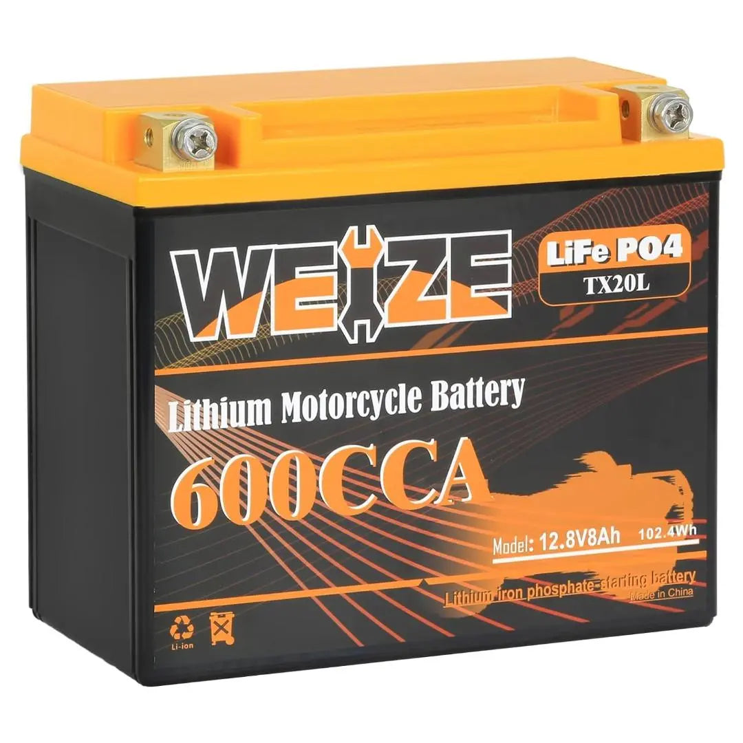 WEIZE 12V 8AH Group 20 600CCA LiFePO4 Lithium Battery for Motorcycles, ATVs, Scooters - High Performance & Long Lasting Power Solution for Outdoor Adventures