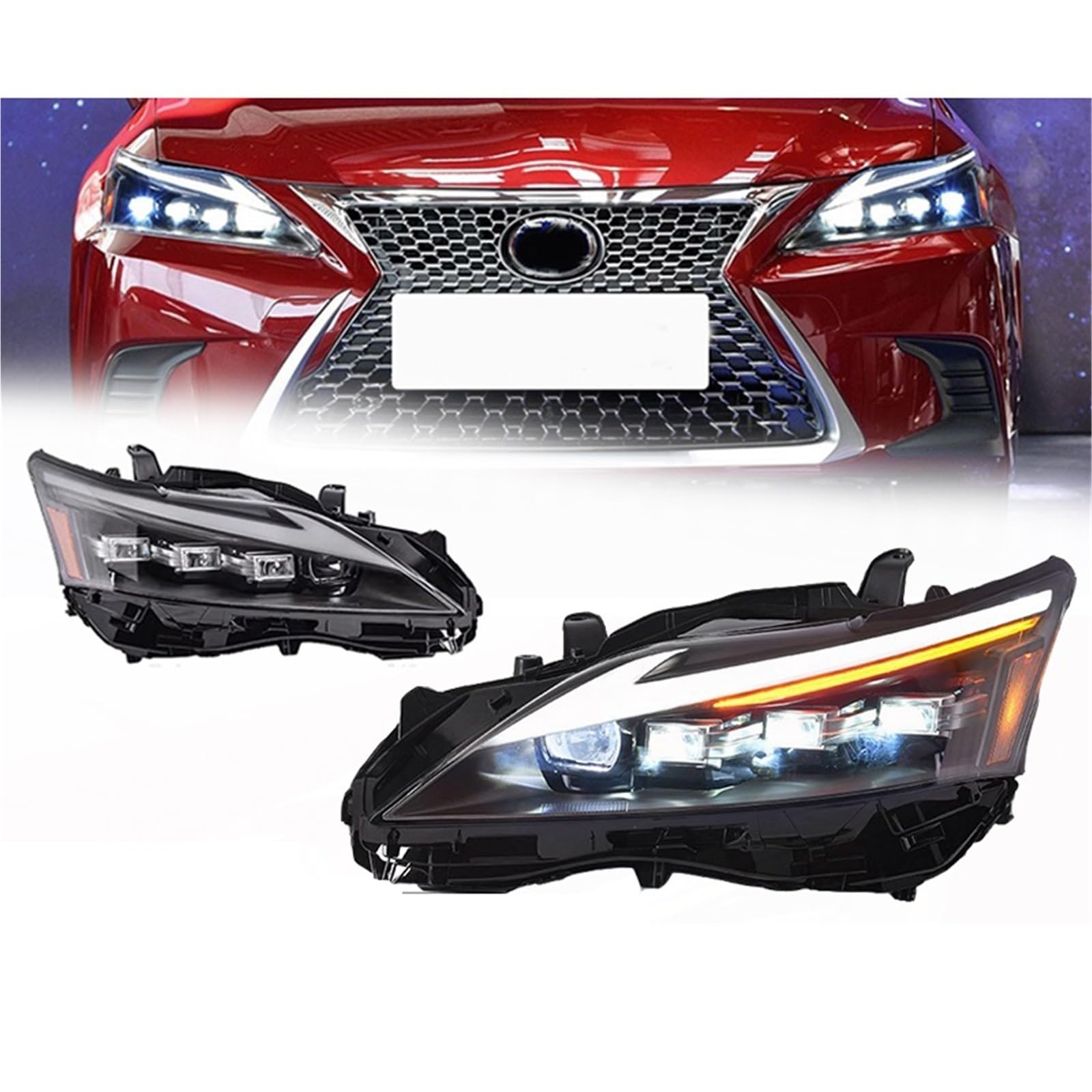 Upgraded Matrix Style LED Headlights Compatible with Lexus CT200 2013-2017 | DRL Dynamic Signal Lamp | Left Steering Wheel | Perfect for Night Driving & Enhanced Visibility