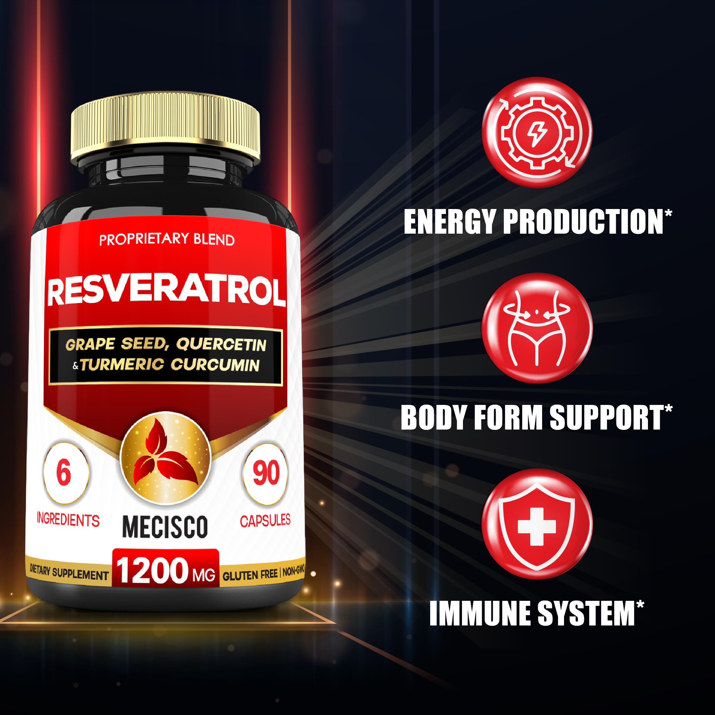Organic Trans-Resveratrol Supplement with Grape Seed & Milk Thistle - 6 Herbal Blend for Immune Support, Heart Health, Weight Management & Joint Care - 90 Capsules - Perfect for Daily Wellness & Anti-Aging Routine