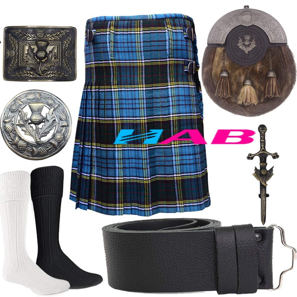 Men's Scottish 7-Piece Kilt Set - 8-Yard 16oz Acrylic Wool Tartan Kilt Outfit in Anderson Tartan by Hab | Perfect for Highland Games, Weddings & Celtic Events