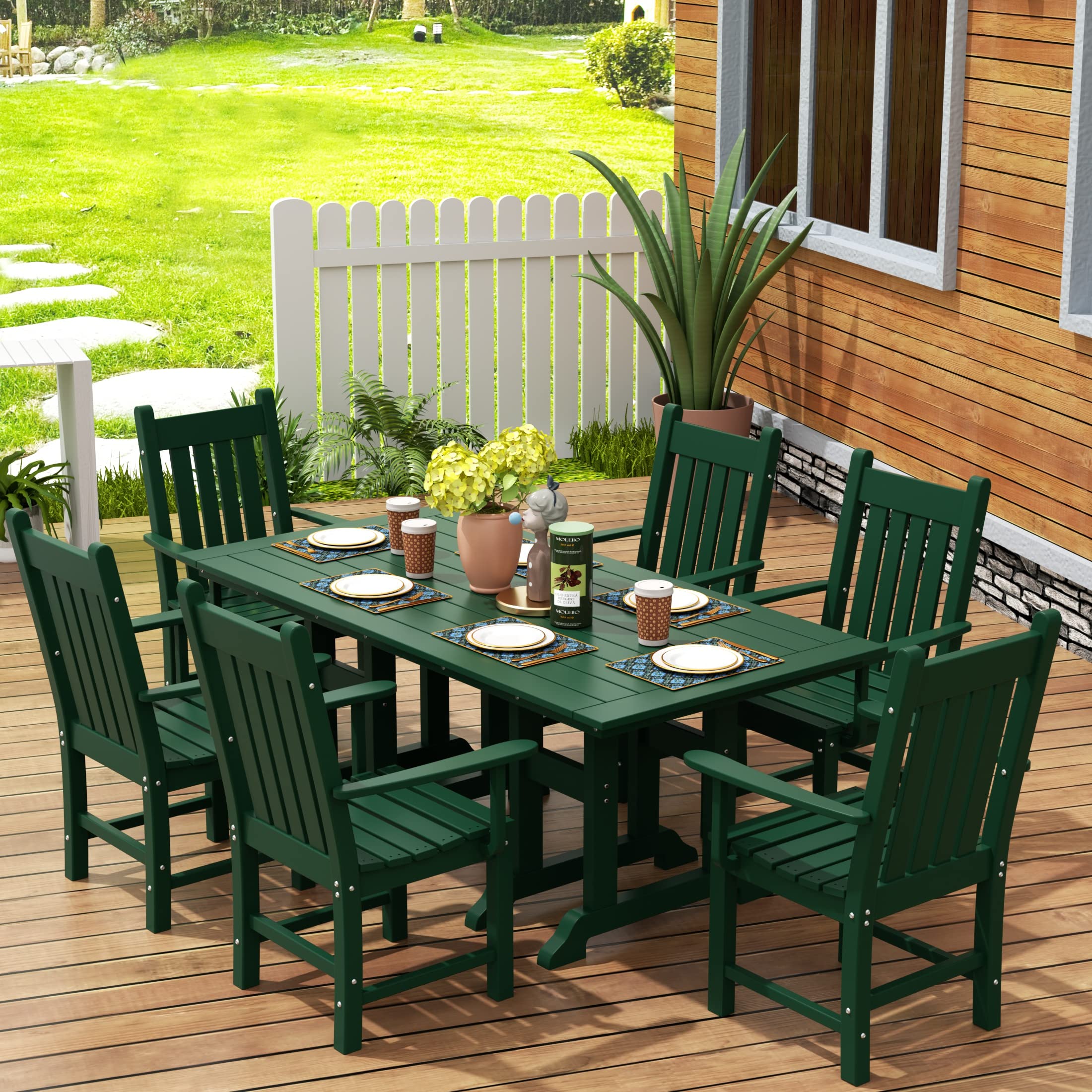 WestinTrends Malibu Classic Outdoor Dining Chairs with Arms - All Weather Poly Lumber Adirondack Patio Chairs for Restaurant & Bistro - 350 LBS Weight Capacity - Dark Green - Perfect for Backyard, Poolside & Garden Relaxation