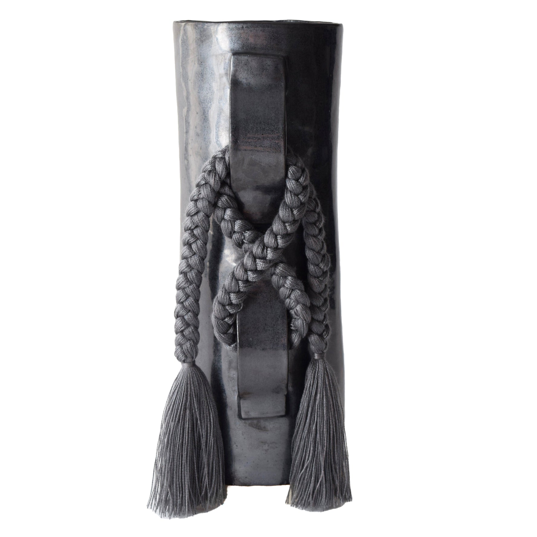 Black Braided Vase #696 - Handwoven Ceramic Home Decor for Modern Living Room, Dining Table & Wedding Centerpiece