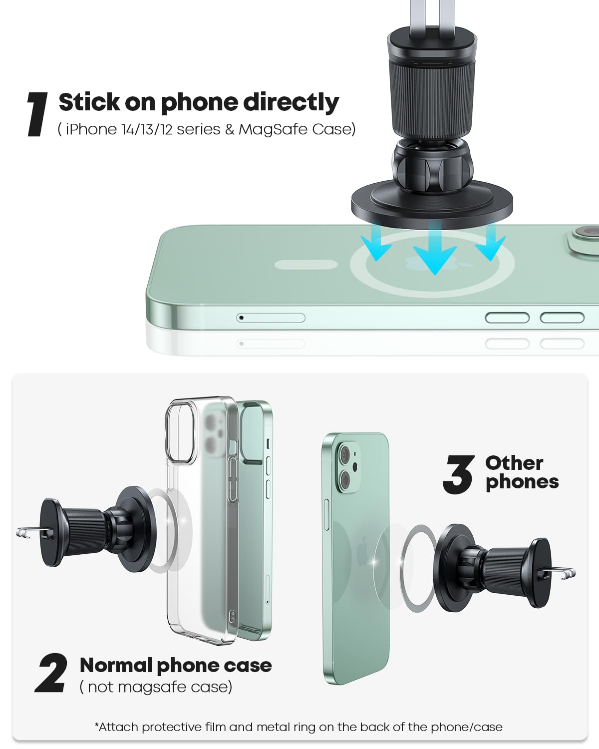 Magnetic Phone Holder for Car - Universal Phone Mount Compatible with iPhone 14/13/12 Pro & Samsung Galaxy - Strong Vent Clip & 360° Rotation for Safe Driving | Perfect for Road Trips, Commuting & GPS Navigation