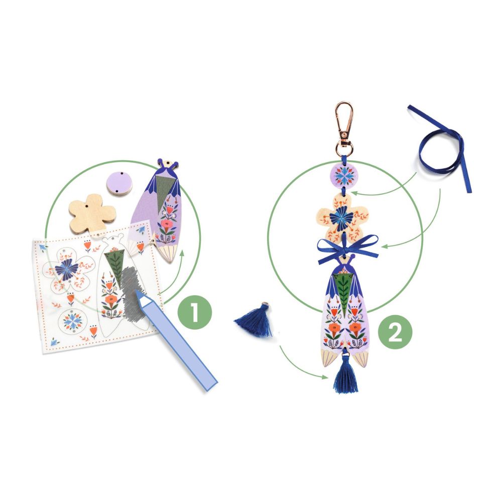 DIY Butterfly Charms Kit - Create 3 Beautiful Bag Charms | Perfect for Jewelry Making, Gift Giving & Craft Projects | Djeco Art & Craft Supplies