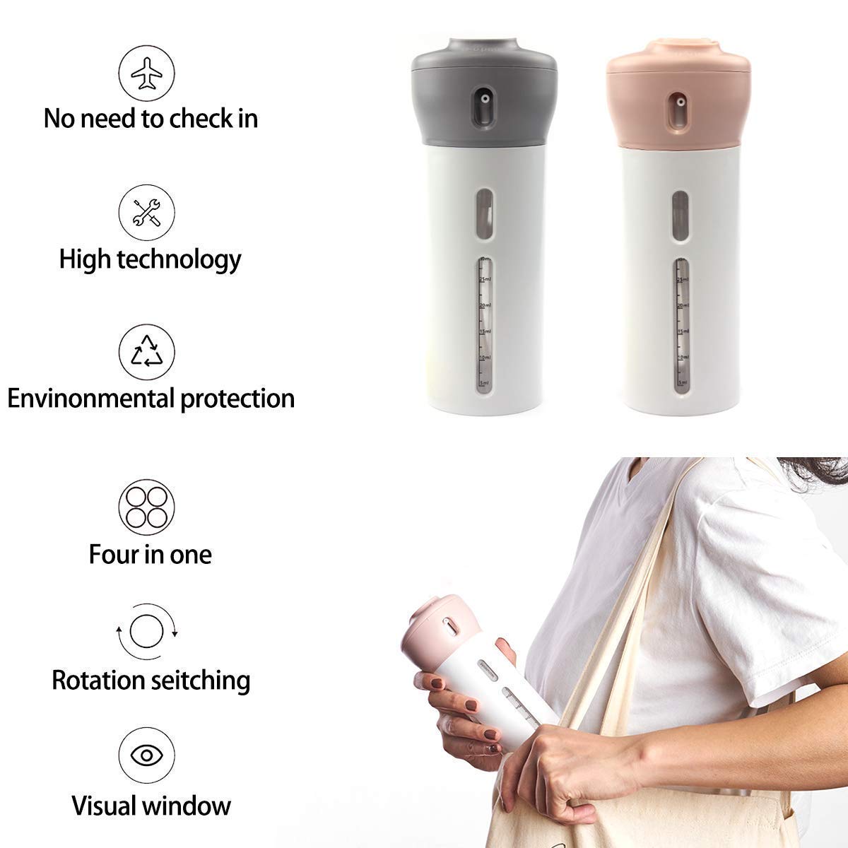 Diyashi 4-in-1 Travel Dispenser Bottle Set - Leak Proof Refillable Cosmetic Containers for Toiletries, Lotion & Liquid - Multi Color Travel Accessories for Vacation, Gym & Airplane Carry On
