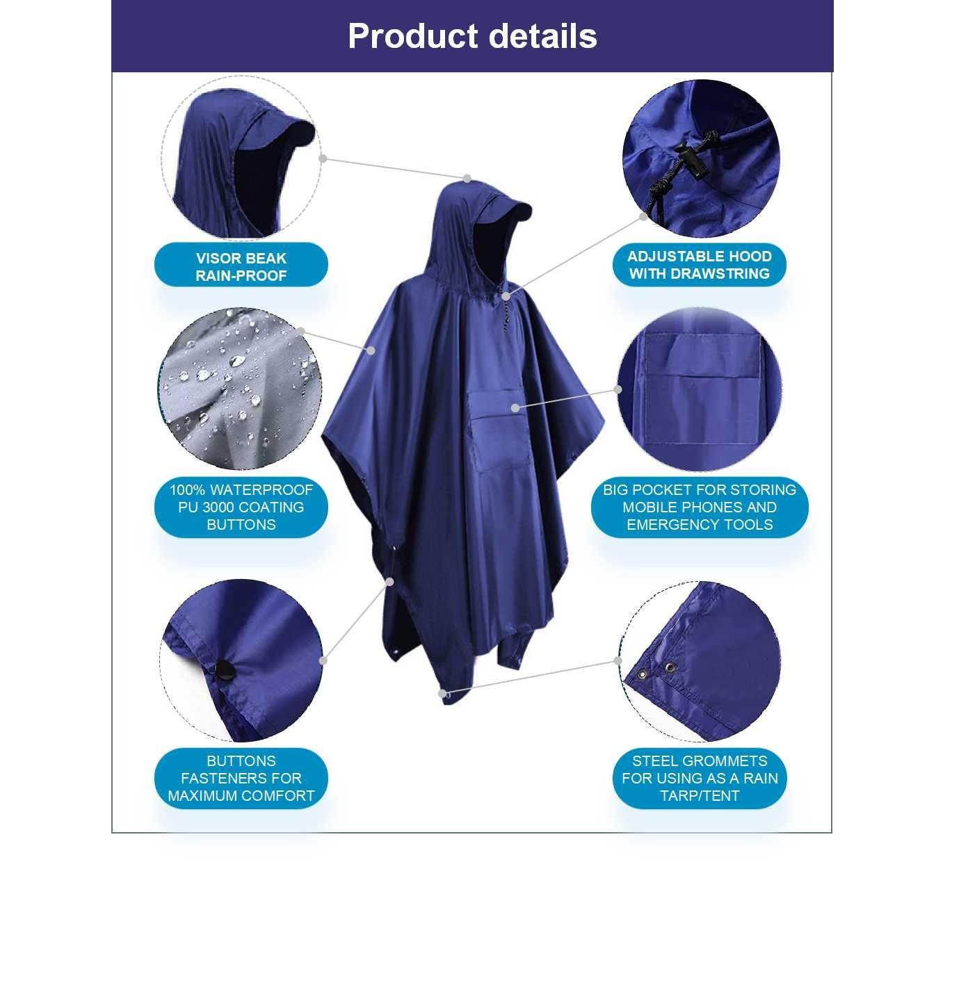 Waterproof Hooded Rain Poncho for Men & Women - Lightweight Military Raincoat for Outdoor Camping, Hiking, Fishing & Emergency Use