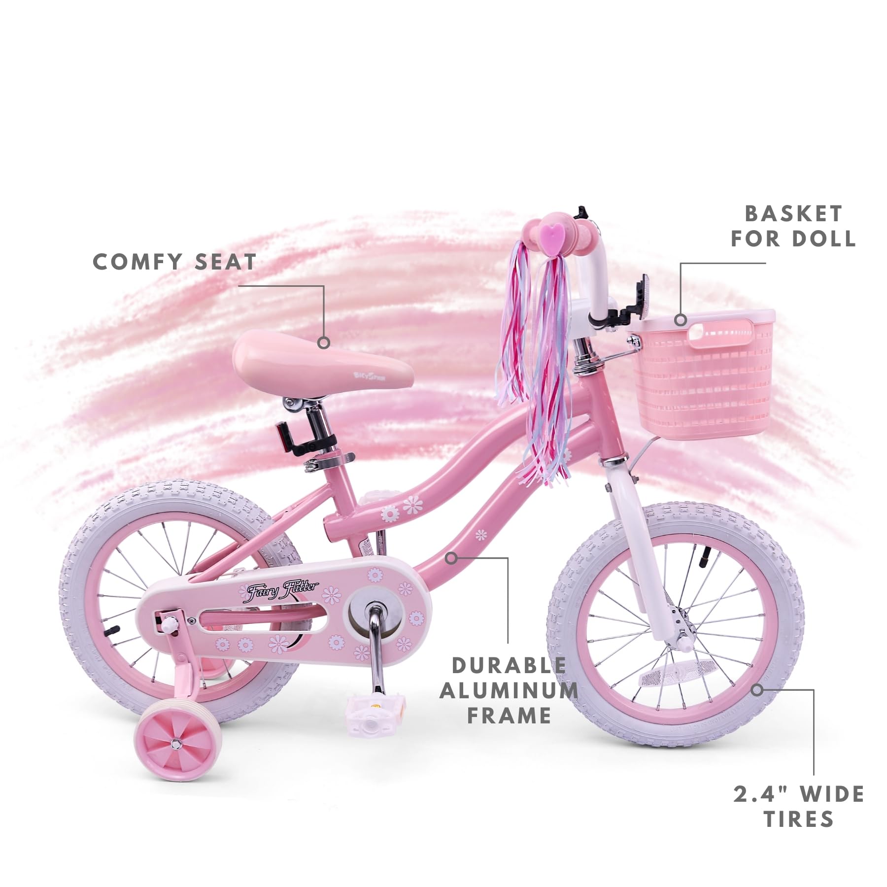16 Inch Pink Girls Bike for Kids 3-5 Years Old - Training Wheels, Basket & Coaster Brake - Perfect Birthday Gift for Toddlers - Ideal for Neighborhood Rides, Park Adventures & Learning to Cycle