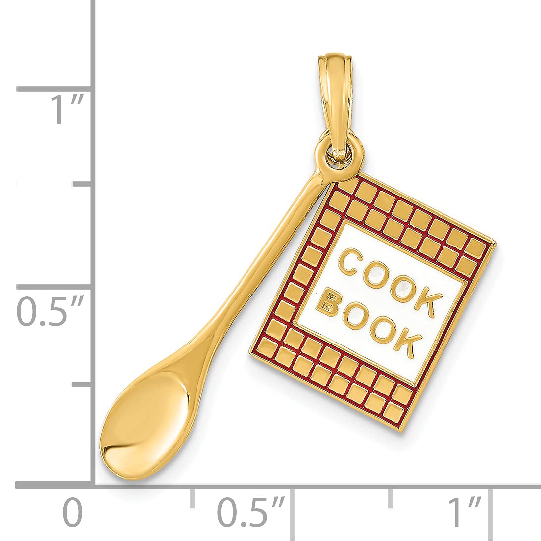 14K Yellow Gold Enamel 3D Cookbook & Spoon Charm Pendant - Elegant Jewelry Gift for Chefs & Cooking Enthusiasts - Perfect for Birthdays, Anniversaries & Special Occasions