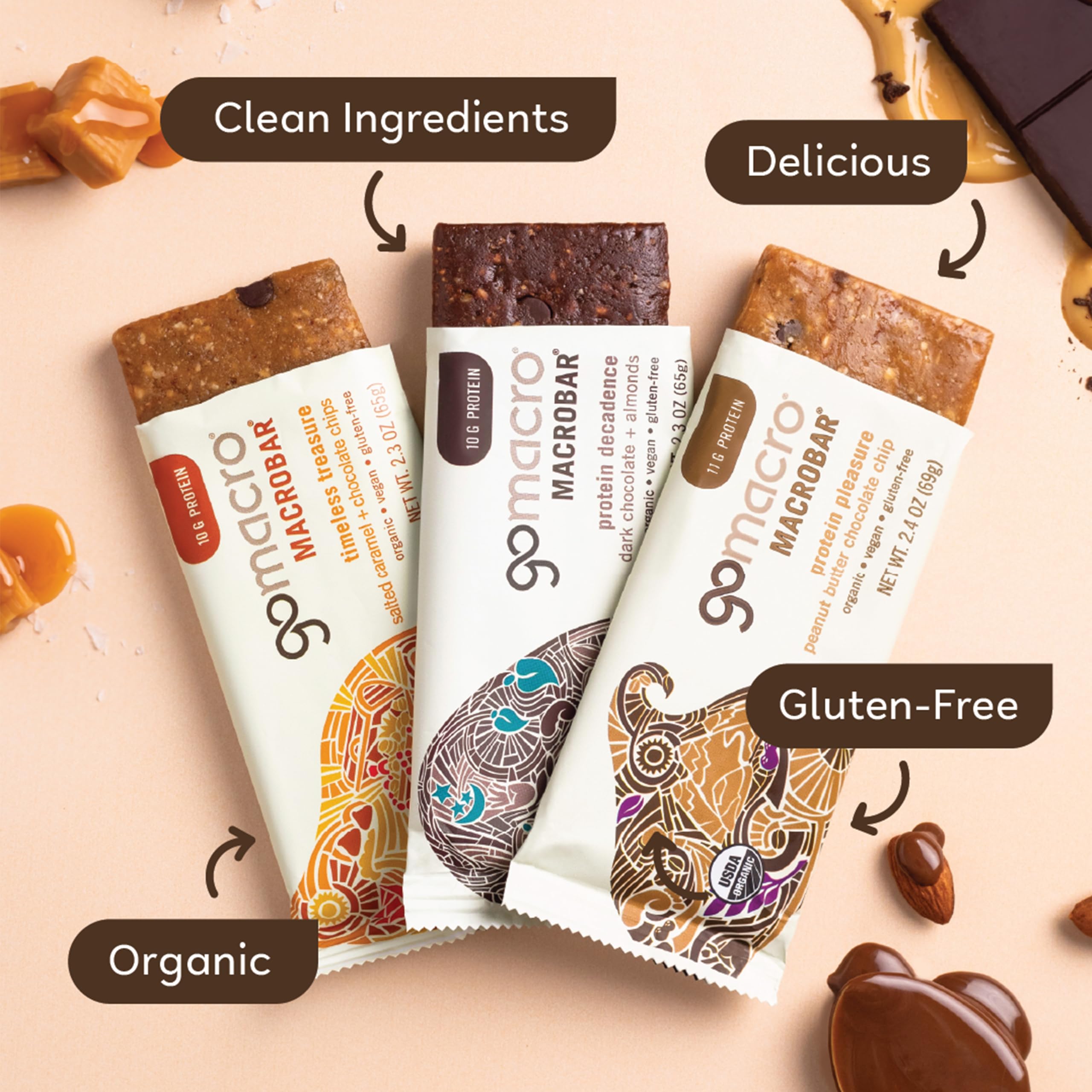 Organic Vegan Protein Bars - GoMacro MacroBar Chocolate Lover Variety Pack, 2.3oz (12 Count) | Gluten-Free, Non-GMO Snacks for Hiking, Workouts & Healthy On-The-Go Energy