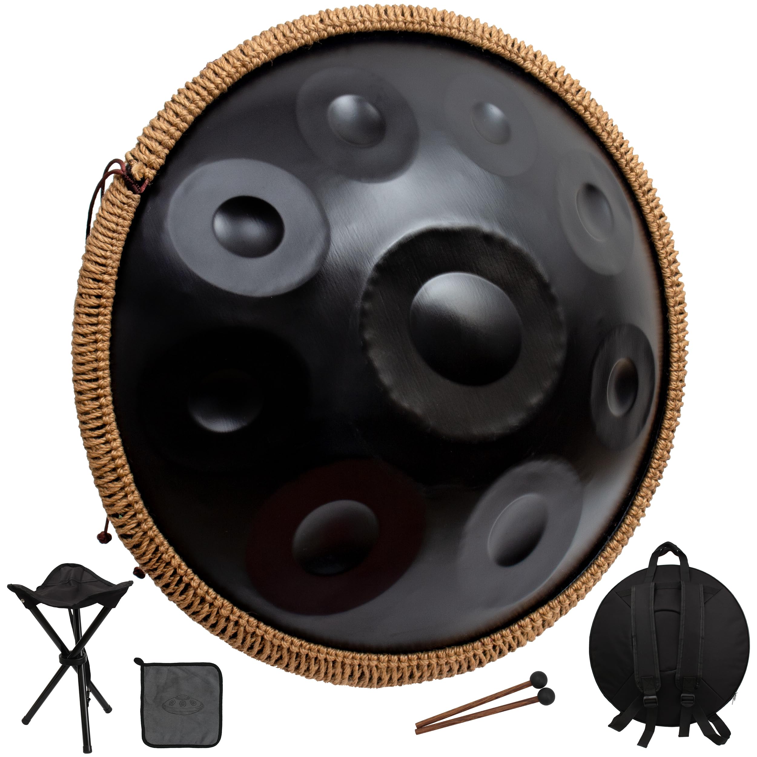 22 Inch D Minor Kurd 9 Notes Handpan Drum - 440Hz Steel Tongue Drum for Beginners, Music Therapy & Meditation | Perfect for Outdoor Performances, Yoga Sessions & Sound Healing (Black)