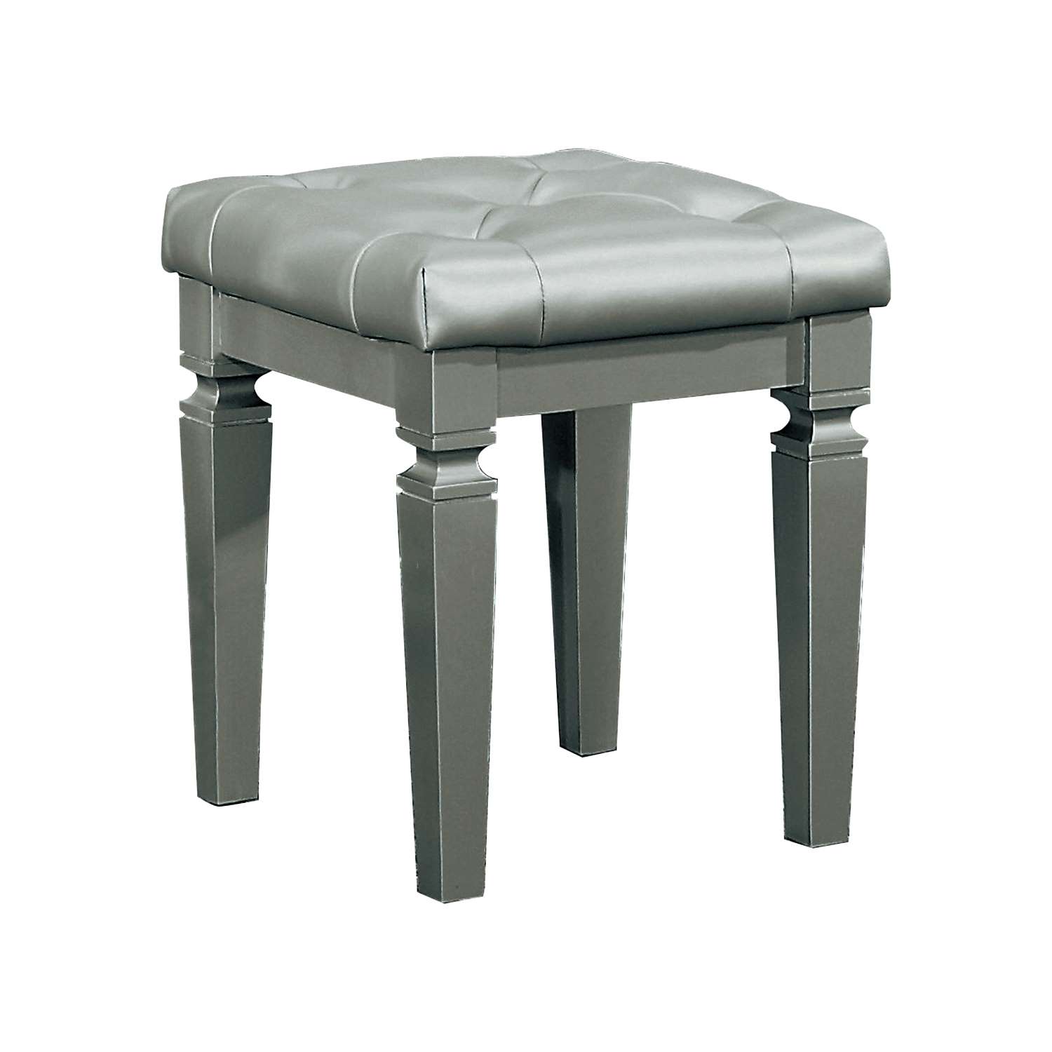 Allura Vanity Stool - Silver Velvet Upholstered Makeup Stool with Chrome Legs for Dressing Room, Bedroom, and Beauty Salon