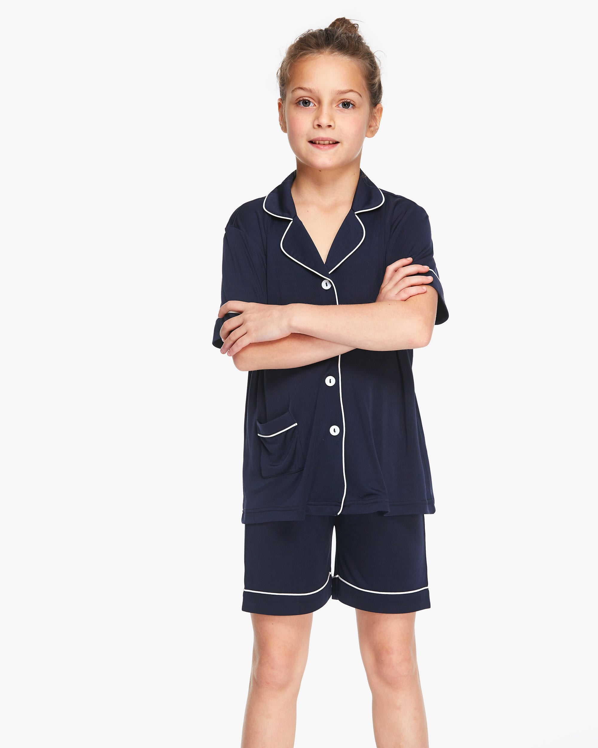 Luxury Kids Silk Pajama Set - Navy Blue Knitted Sleepwear for Boys & Girls | Soft & Breathable Silk Fabric | Perfect for Bedtime, Lounging & Special Occasions | LILYSILK Official