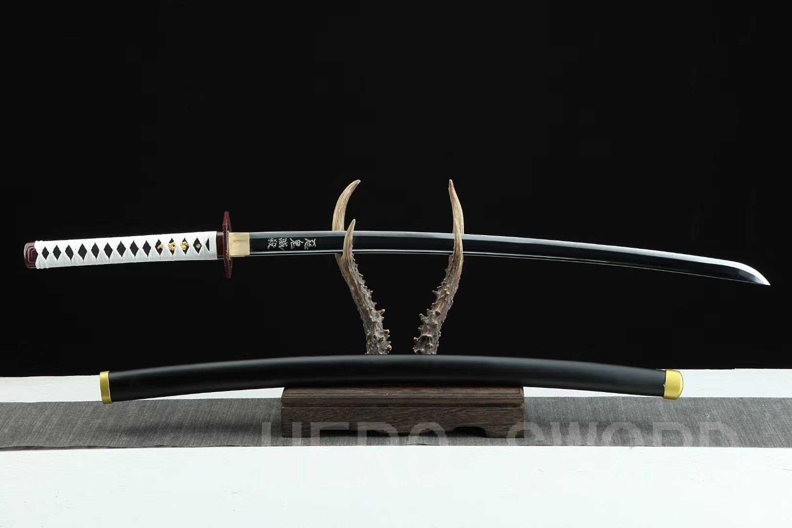 HERO SWORD Japanese Anime Katana - Hand Forged 1045 Carbon Steel Samurai Sword, Full Tang Handmade Sharp Blade - Demon Slayer Replica Sword for Cosplay, Martial Arts Training & Anime Collection
