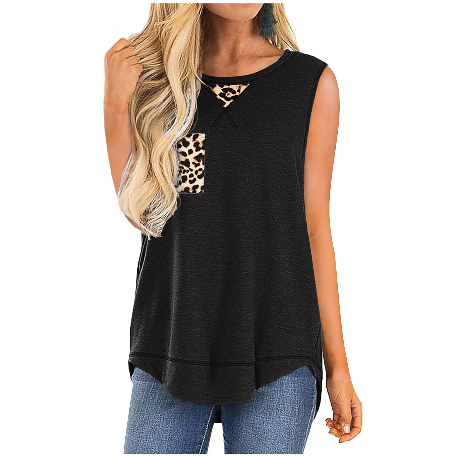Women's Sleeveless O-Neck Pullover Vest - Spliced Casual T-Shirt & Blouse for Summer Outfits, Layering, and Office Wear