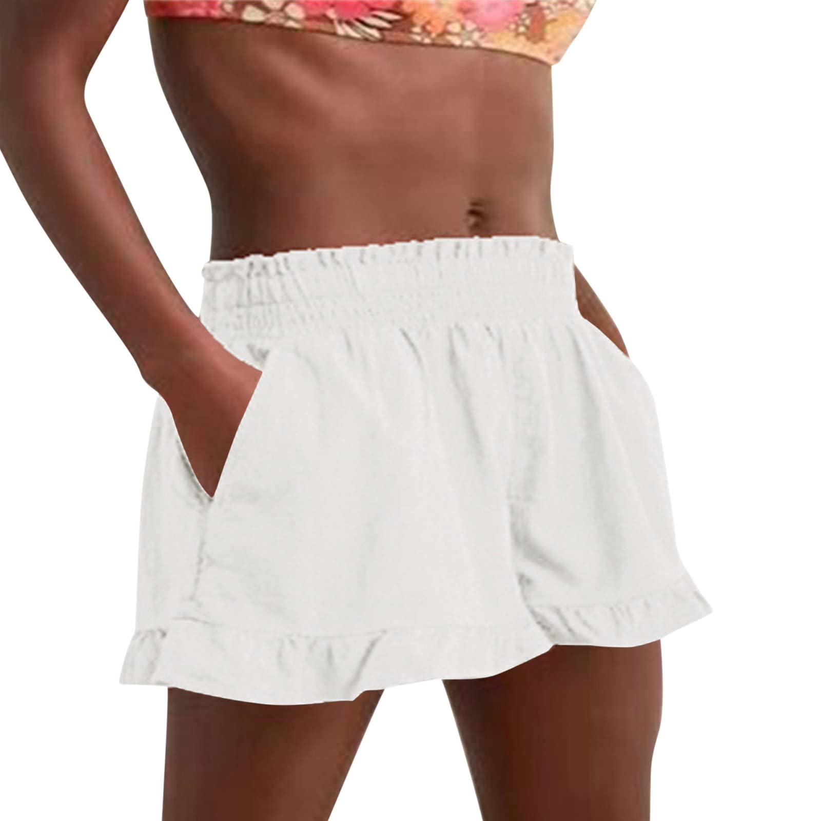 Women's Ruffle Beach Shorts with Pockets - Elastic Waist Summer Casual Shorts for Women (2-Pack) | Perfect for Vacation, Poolside Lounging & Summer Outfits