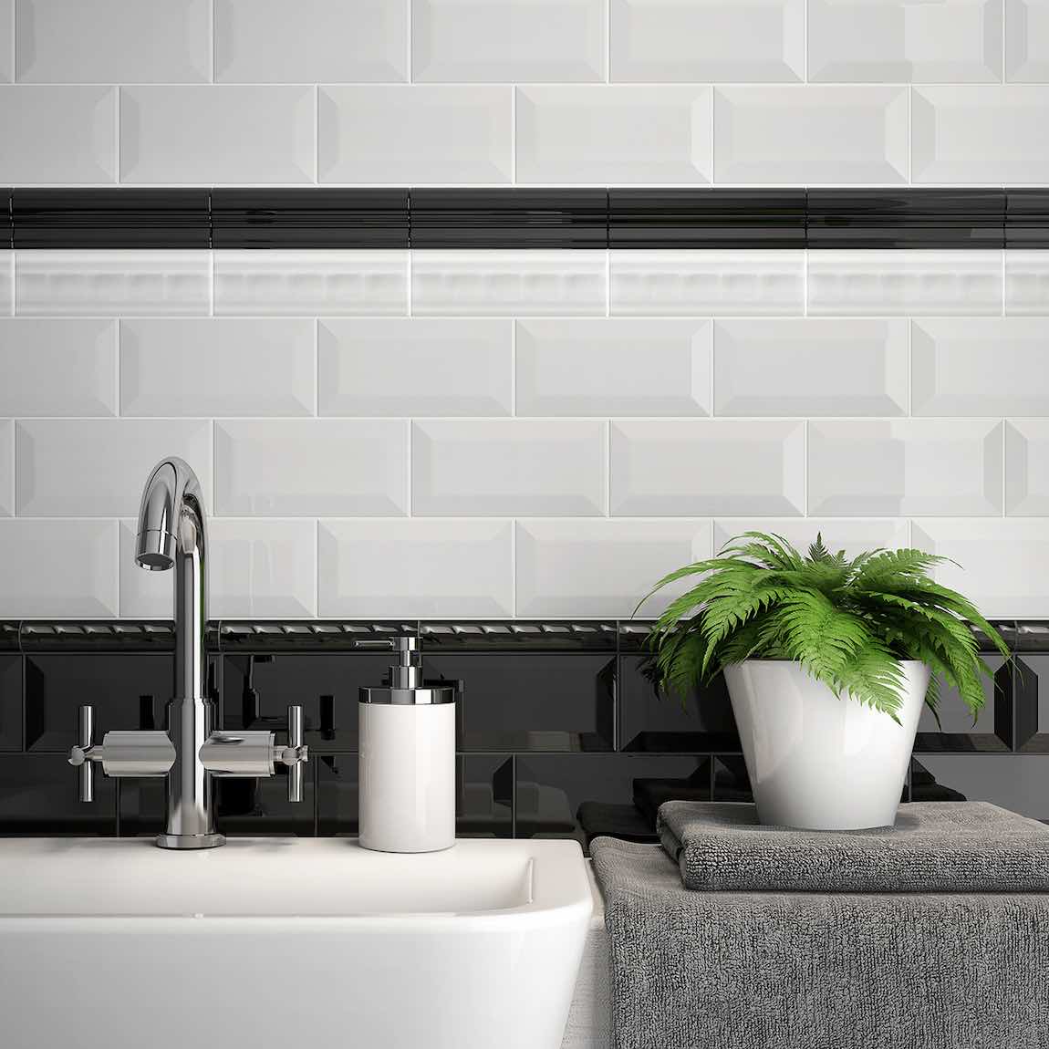 3x6 Beveled Glossy White Subway Tile - Classic Ceramic Wall & Backsplash Tile for Kitchen, Bathroom & Shower