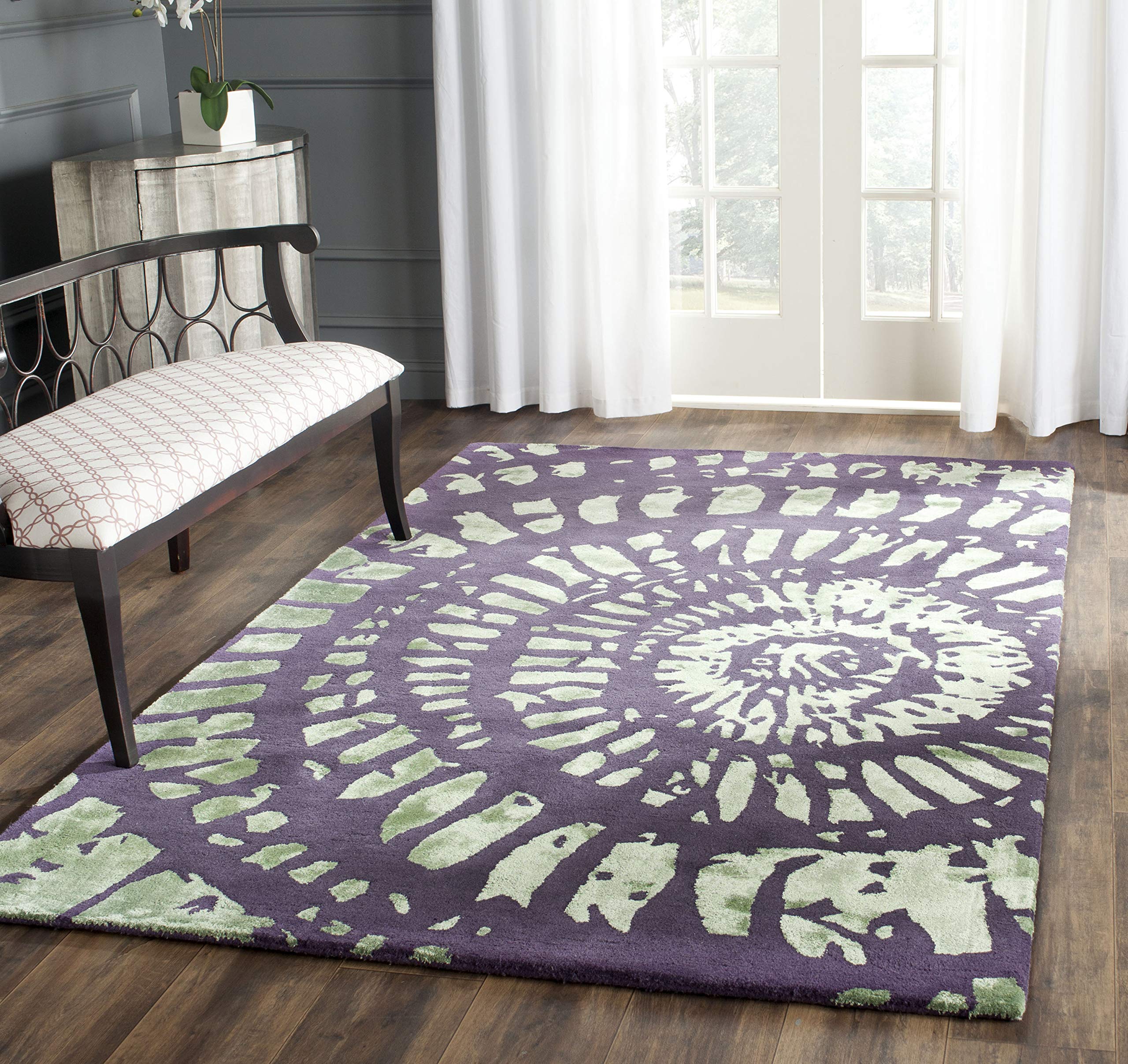 SAFAVIEH Capri Collection Handmade Wool Area Rug 5' x 8' - Soft Lavender & Sage Colors, Non-Slip Backing, Durable for High Traffic Areas - Perfect for Living Room, Bedroom, Office or Dining Room Decor (CPR411C)