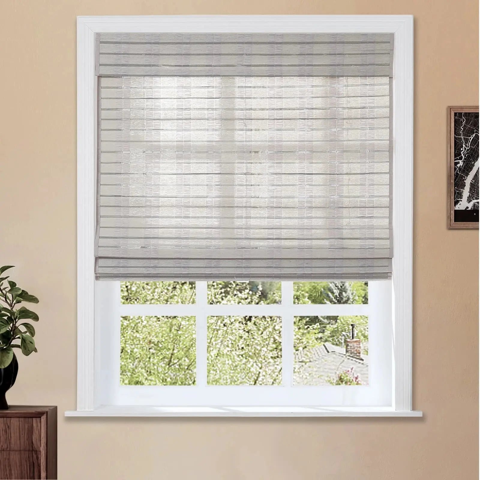 Natural Bamboo Woven Window Shade - Dove Grey Color | Eco-Friendly Paper Blinds for Living Room, Bedroom & Office Privacy