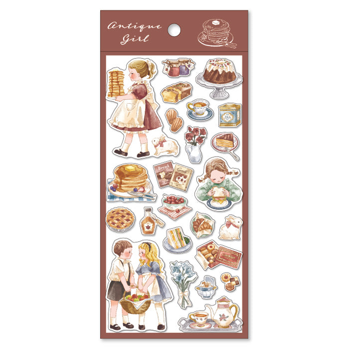 Vintage Girl Sticker for Snack Time - Cute Food-Themed Decals for Planners, Laptops & Water Bottles - Perfect for School, Office & DIY Crafts