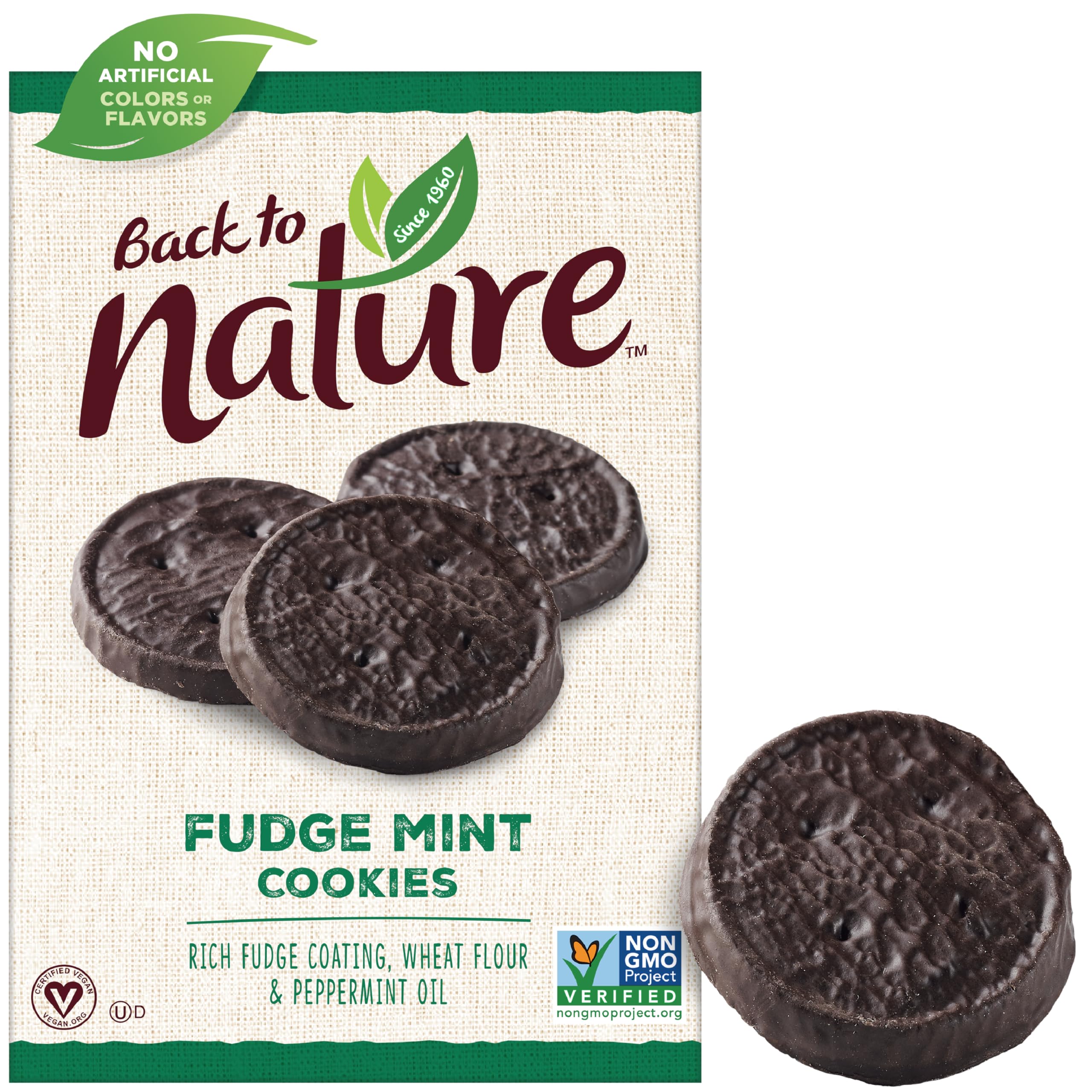 Back to Nature Fudge Mint Cookies - Vegan, Non-GMO, Organic Wheat Flour, Gluten-Free, Healthy Snacks, 6.4 Oz (Pack of 6) - Perfect for Lunchboxes, Office Snacks & Vegan Desserts