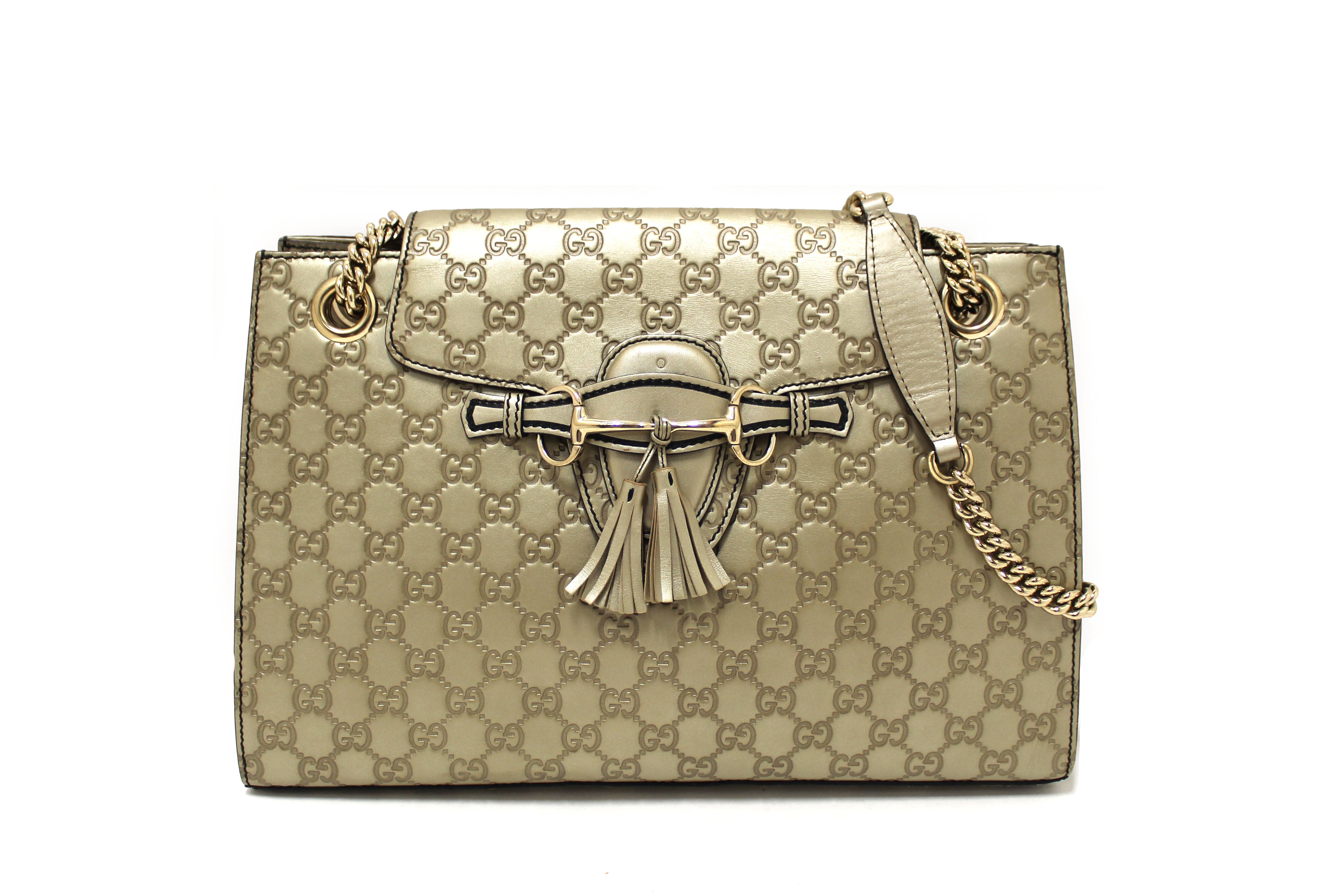 Authentic Gucci Gold Guccissima Leather Emily Large Shoulder Bag for Women | Luxury Designer Handbag | Perfect for Work, Evening Events & Travel