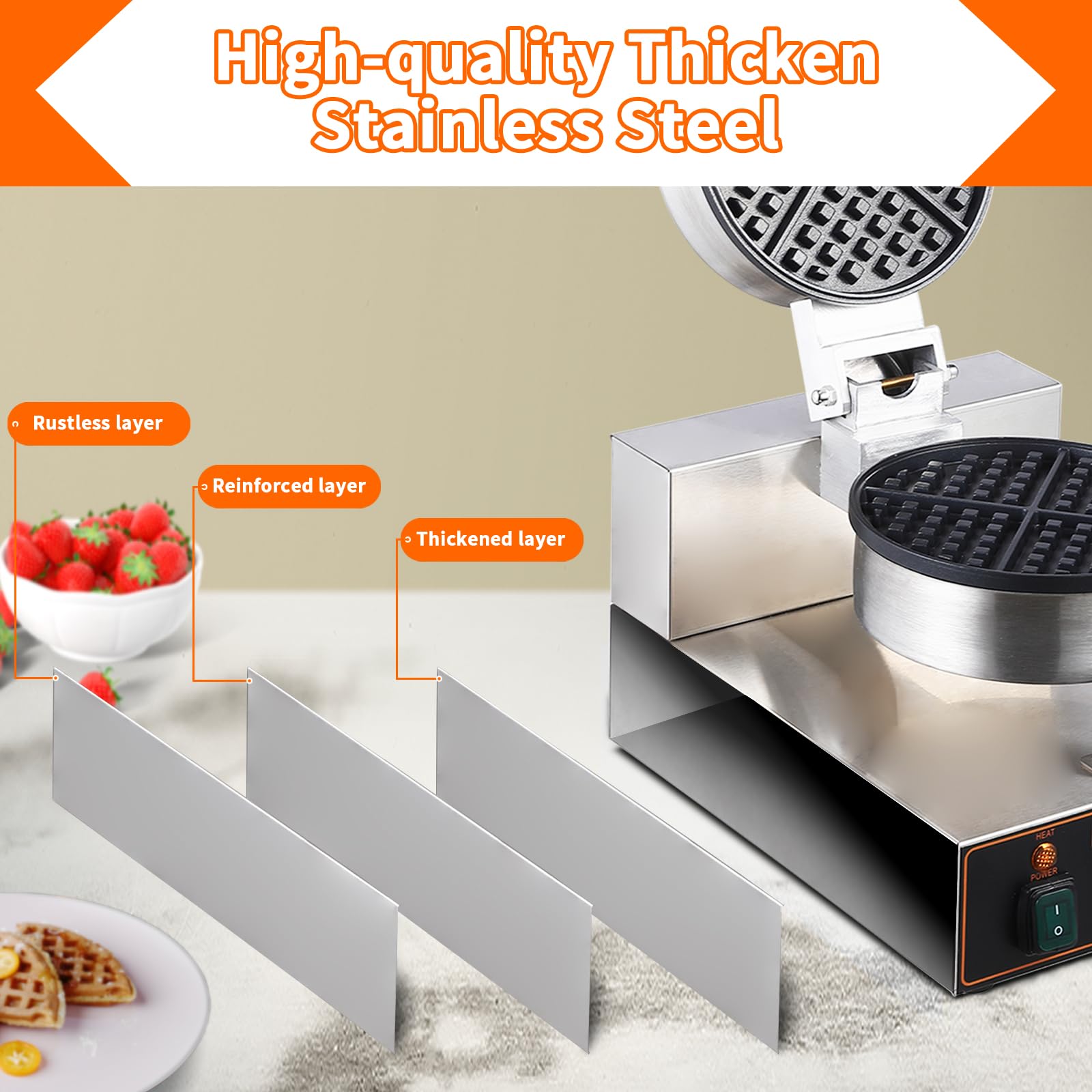 Commercial Waffle Maker with Temperature & Time Control - 1300W Non-Stick Waffle Iron for Restaurants, Cafes & Breakfast Catering - Perfect for Belgian Waffles, Pancakes & Desserts