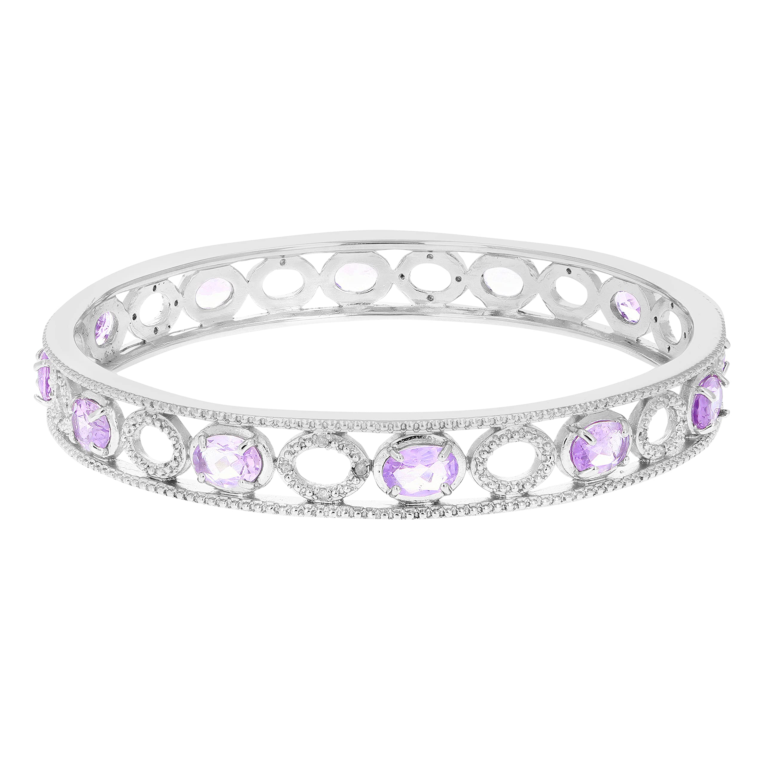5.70 Carat Total Weight (cttw) Purple Amethyst & Diamond Eternity Bangle Bracelet in Brass with Rhodium Plating - Elegant Jewelry for Weddings, Anniversaries & Special Occasions