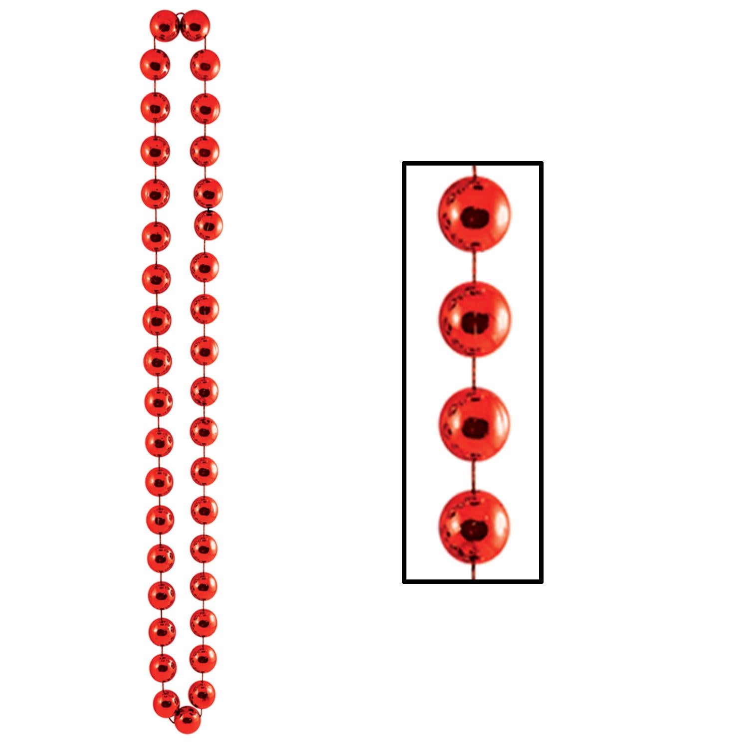 12 Pack Beistle Jumbo Party Bead Necklaces - 36 Inch Long Colorful Mardi Gras Beads for Carnival, Parades, Costume Parties & Festive Events (Red)