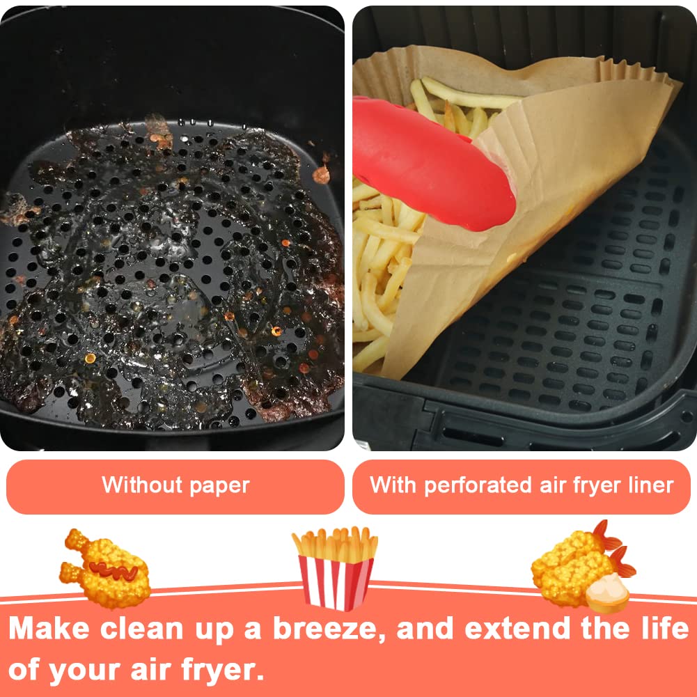 BYKITCHEN 100-Pack 8 Inch Square Air Fryer Liners for 2-5 Quart Baskets - Perforated Parchment Paper Sheets Compatible with Cosori, Instant Vortex, Dash & More - Perfect for Frying, Baking & Reheating