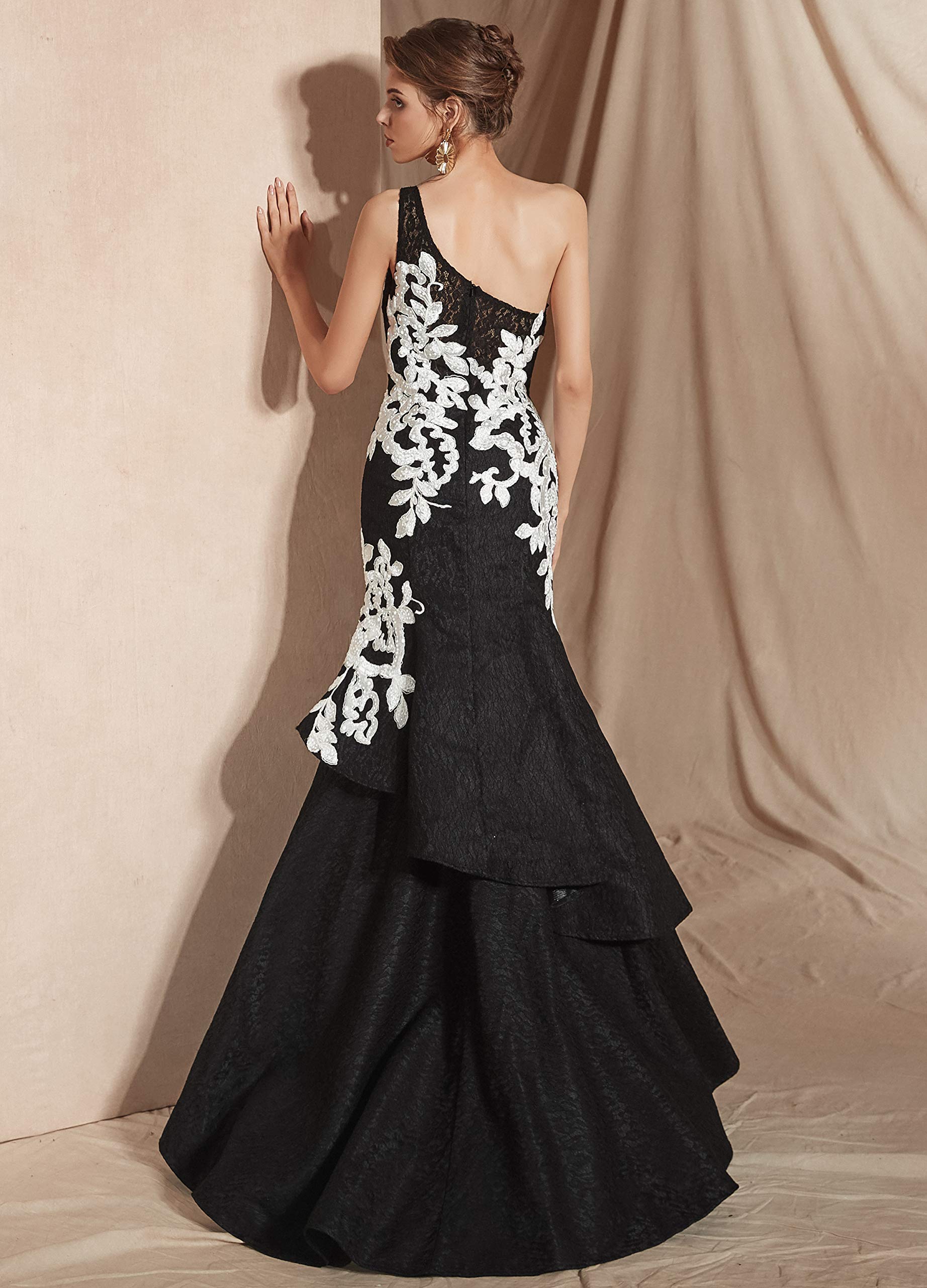 Elegant Women's One-Shoulder Lace Applique Mermaid Evening Dress for Prom, Wedding, and Formal Events - Perfect for Special Occasions and Red Carpet Glamour