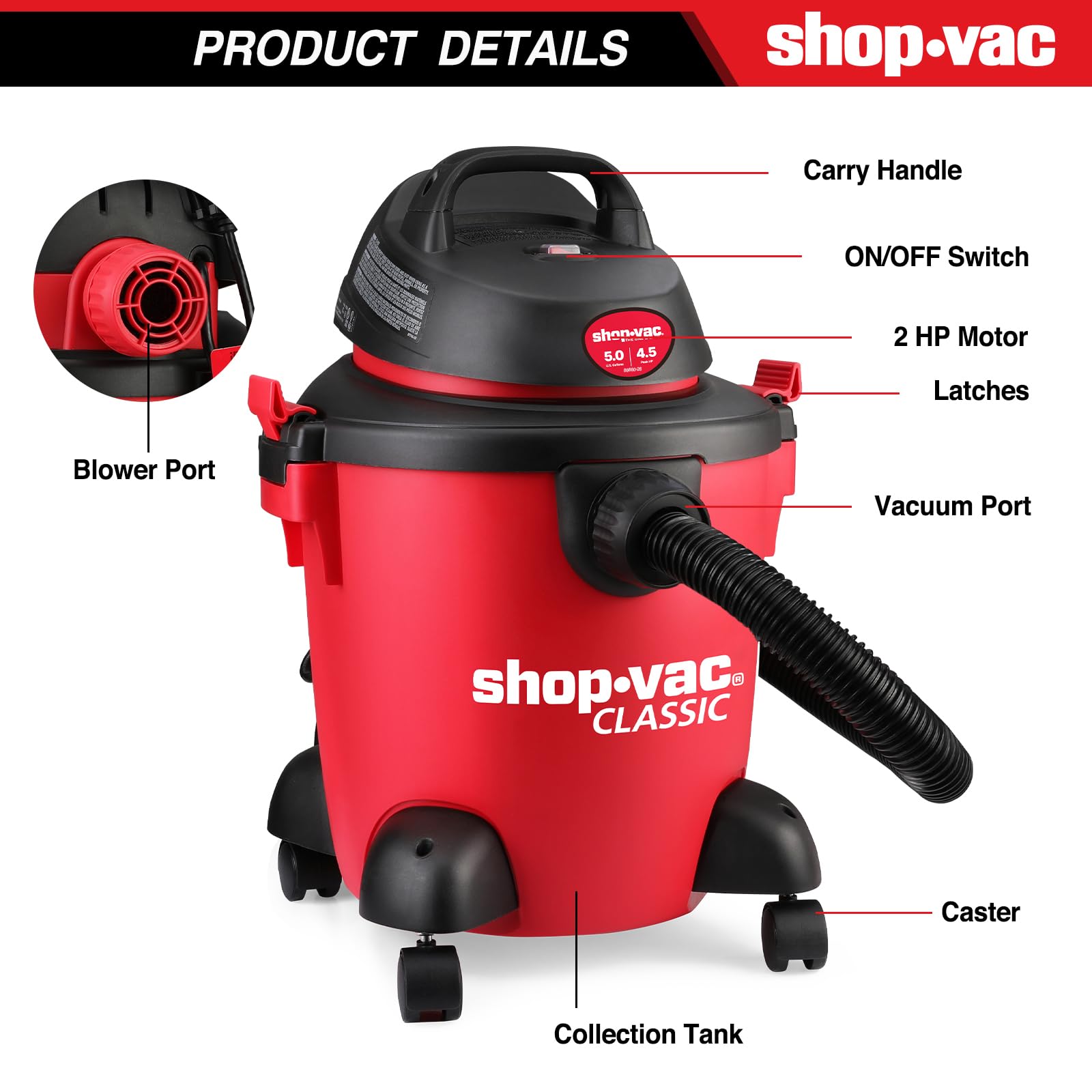 **Shop-Vac 5 Gallon 4.5 Peak HP Wet/Dry Vacuum Cleaner – Heavy-Duty Portable Shop Vac with 3-in-1 Function & Attachments for Home, Garage, Car, Workshop Cleaning (Model 5971536)**    *Perfect for DIY Projects, Workshop Cleanup, Car Detailing, and Household Maintenance*