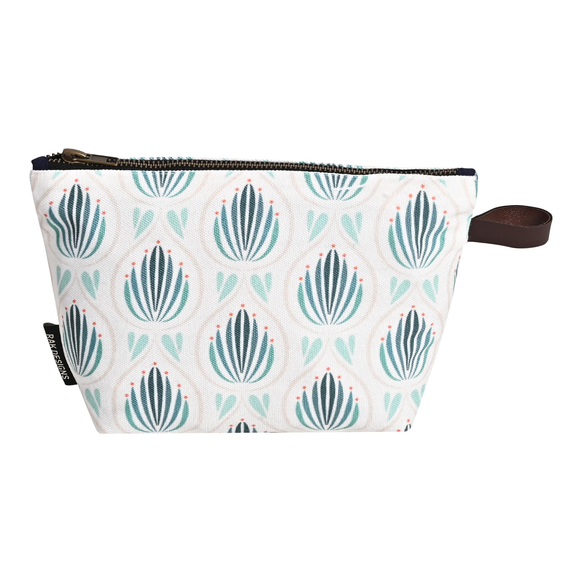 RAK DESIGNS Printed Cotton Canvas Cosmetic Bag for Women - Waterproof Makeup Pouch with Zipper Closure, Travel Toiletry Organizer for Cosmetics, Jewelry, AirPods & Earphones (Multi-Color Design 4) - Perfect for Travel, Gym, Daily Use & Gift Giving
