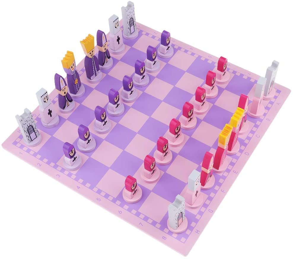 Pink Wooden Chess Set - Cute Cartoon Board Game with Chessboard - Educational Strategy Game for Adults & Kids - Perfect for Family Game Nights & Learning Fun