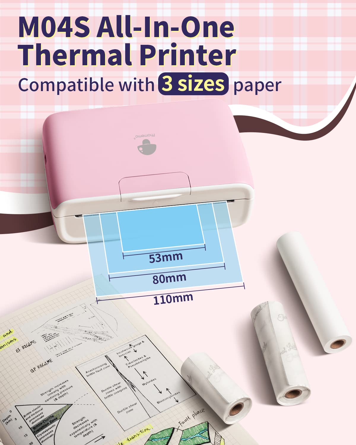 Phomemo M04S Portable Thermal Label Printer - 110mm White Adhesive Thermal Paper (3 Rolls Included) | Perfect for Shipping Labels, Barcode Printing & Small Business Packaging