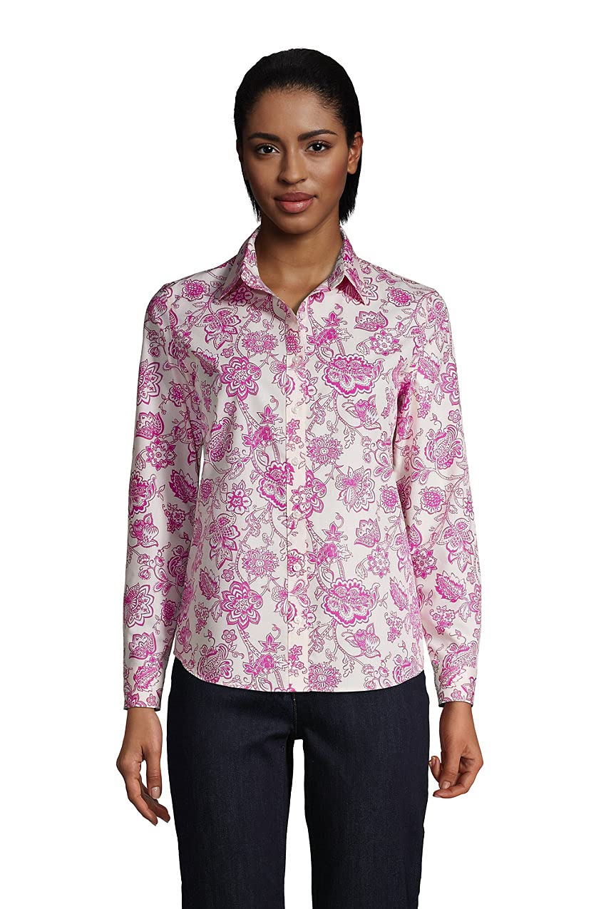 Lands' End Women's No Iron Supima Cotton Long Sleeve Button Down Shirt - Wrinkle Free Business Casual Blouse for Office & Travel