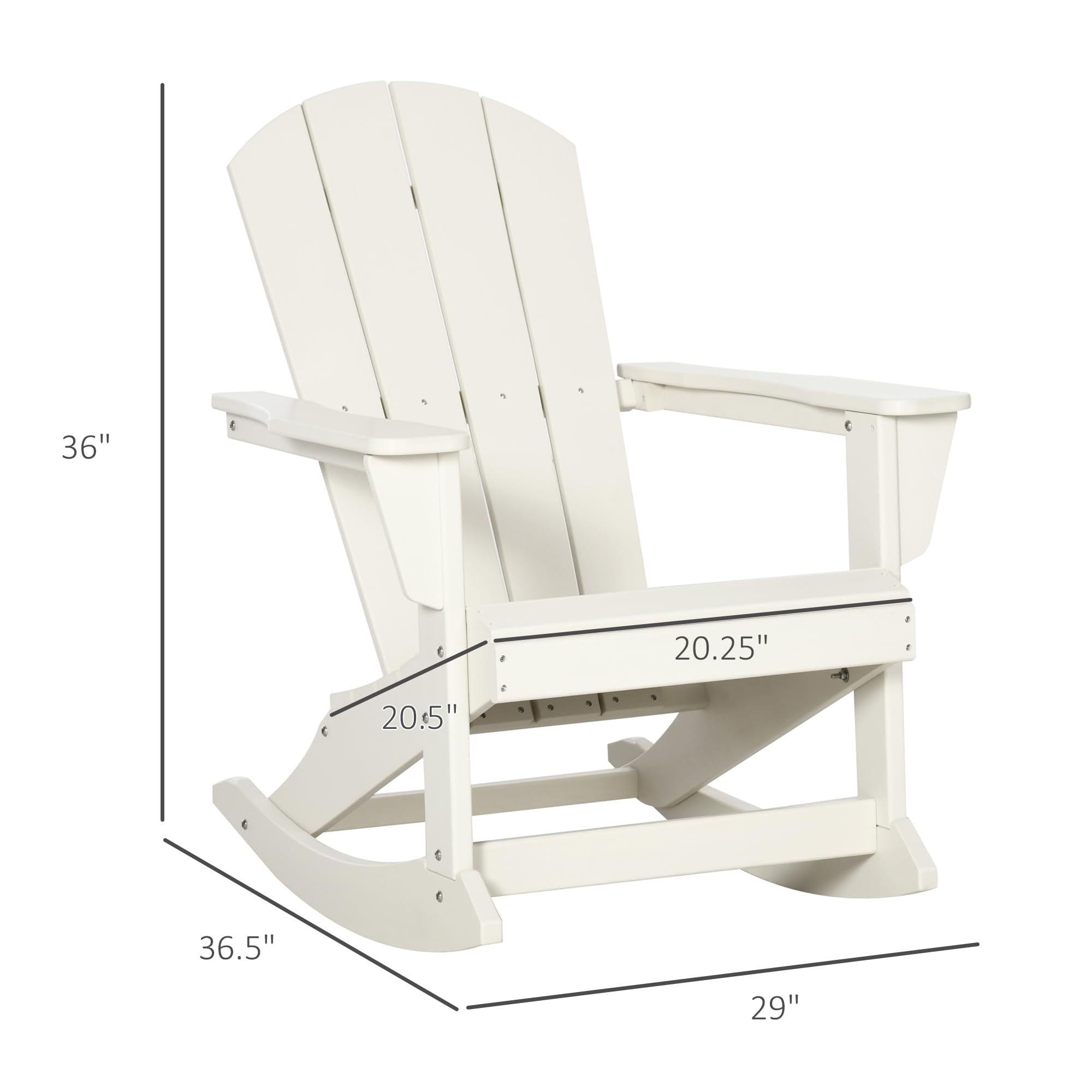 Outsunny White All-Weather HDPE Adirondack Rocking Chair - Durable Porch Rocker for Patio, Garden, Lawn & Backyard - Perfect for Relaxing by the Fire Pit or Outdoor Lounging
