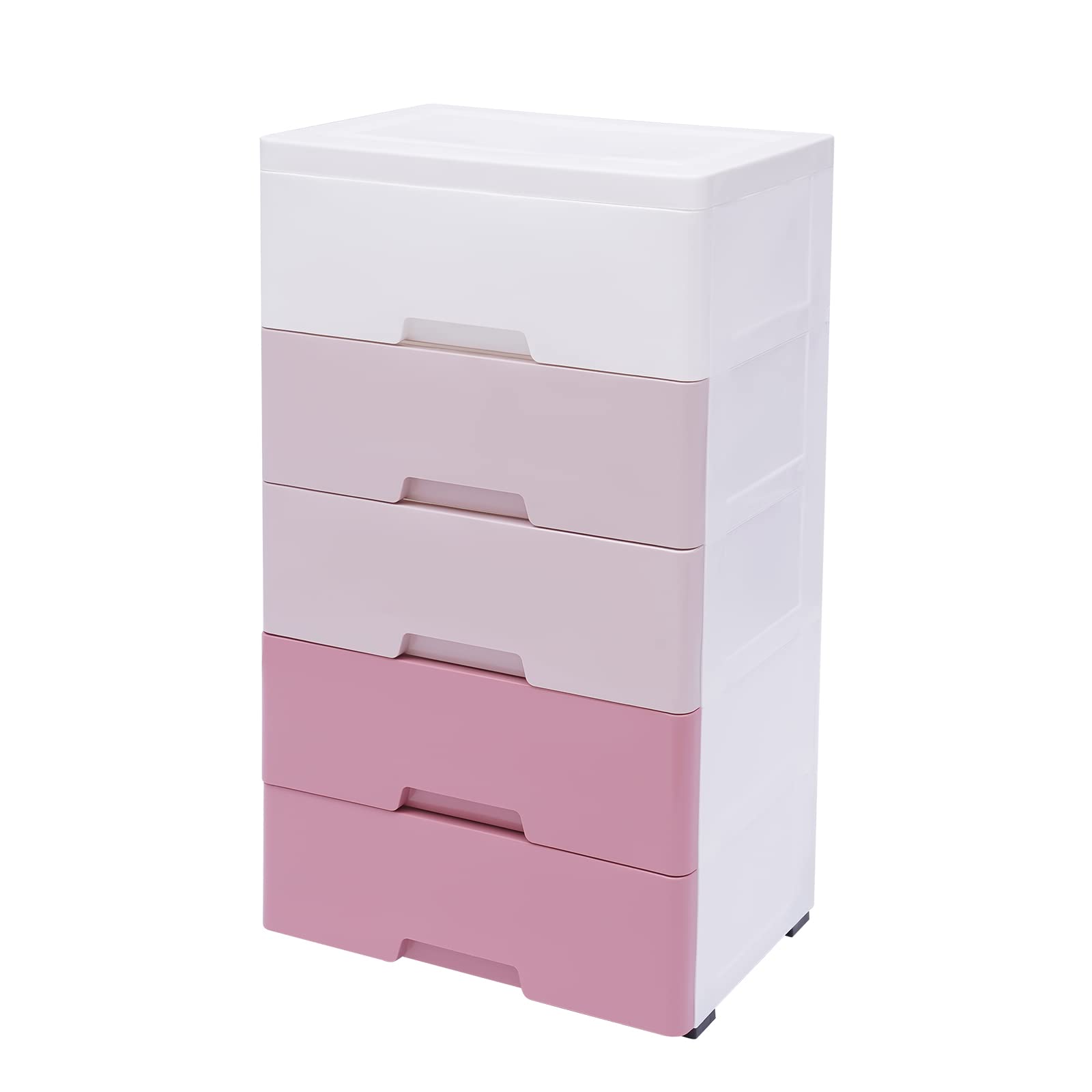 5-Drawer Plastic Storage Dresser with Wheels - Stackable Vertical Closet Organizer for Clothes, Home & Office | Gradient Pink Cabinet for Bedroom, Dorm & Small Spaces