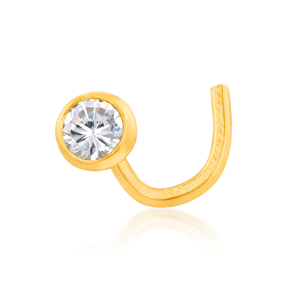 9ct Yellow Gold 3mm Cubic Zirconia Round Bezel Nose Stud - Elegant Nose Piercing Jewelry for Everyday Wear & Special Occasions