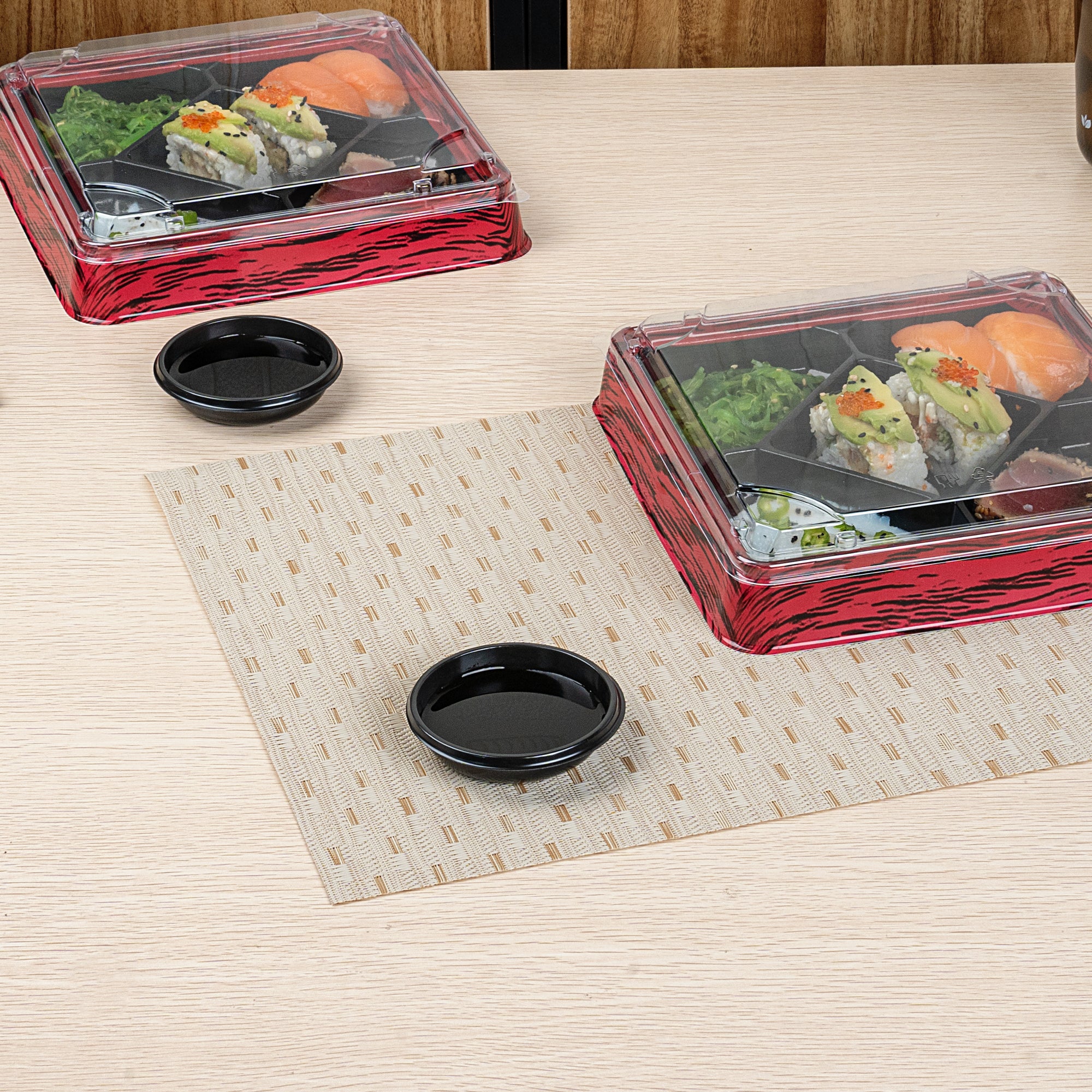 Bento Tek 2 oz Round Black Plastic Sauce Containers - 3 x 3 x 0.75 Inches - Pack of 100 - Perfect for Restaurants, Takeout, Meal Prep & Sushi Dipping Sauces
